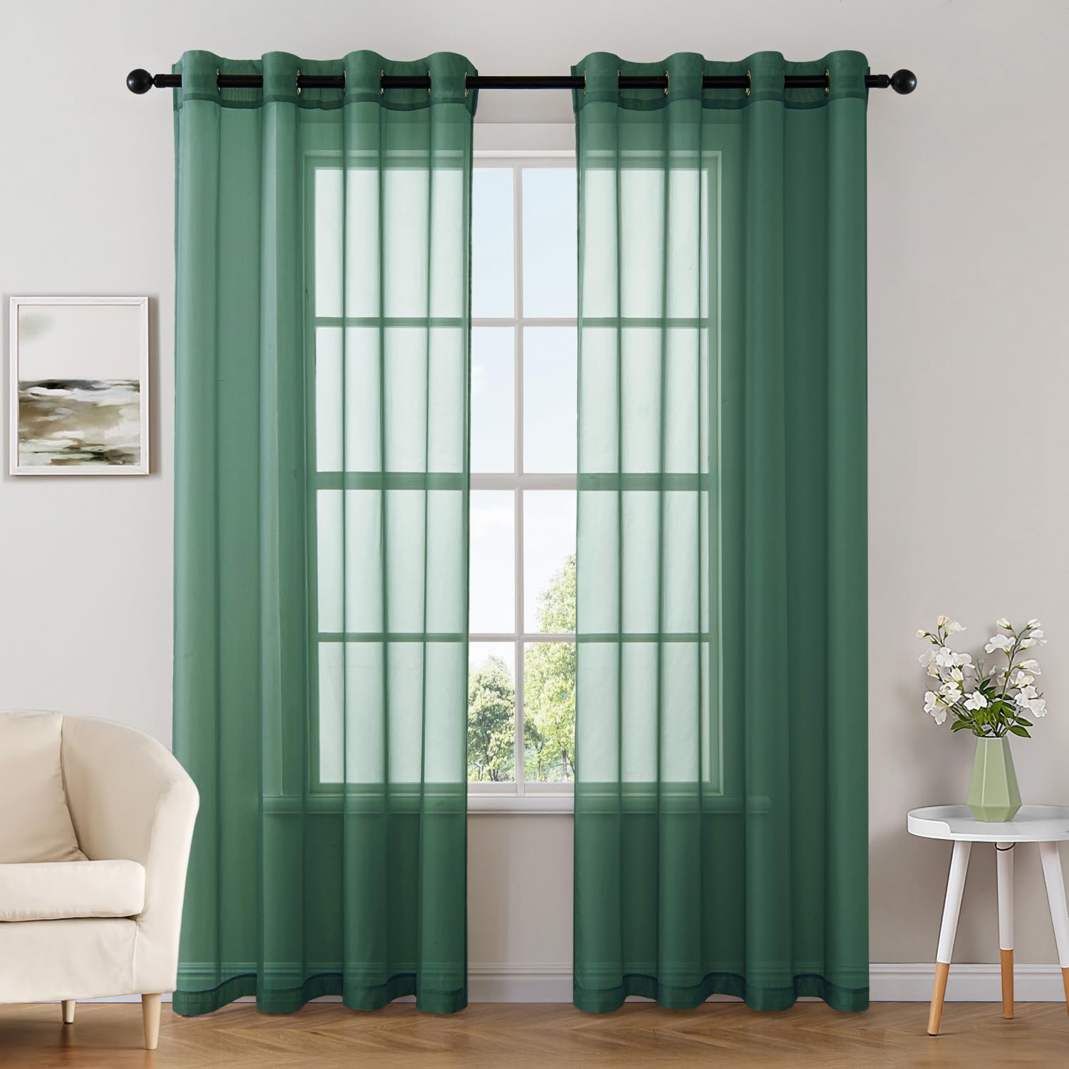 MIULEE Solid Color Sheer Curtains 84 Inches Long 2 Panels Set - Elegant Lightweight Grommet Light Filtering Window Voile Panels/Drapes/Treatment for Bedroom Living Room W42 x L84 Inch, White