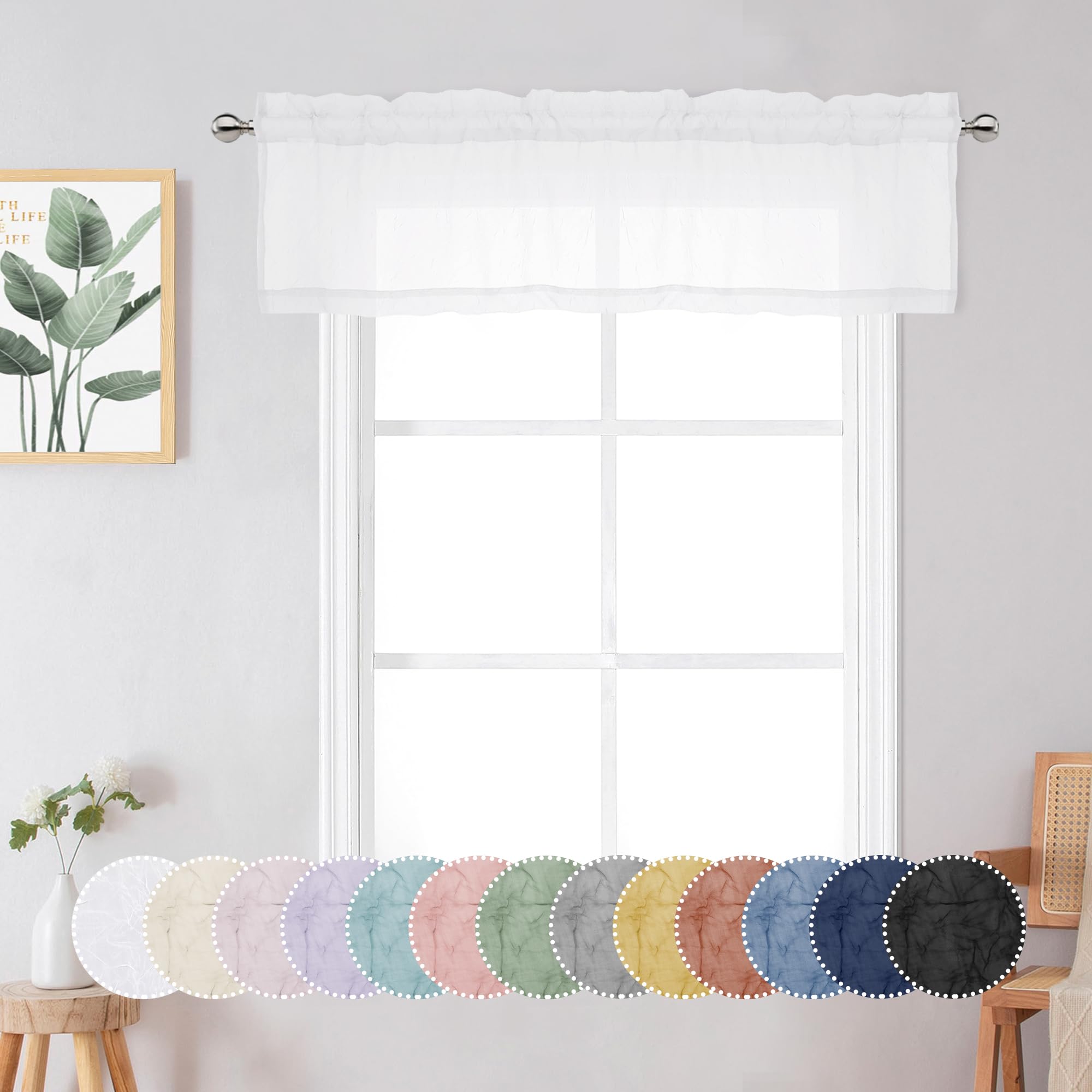 Chyhomenyc Crushed Sheer White Curtains 84 Inch Length 2 Panels, Light Filtering Solid Crinkle Voile Lightweight Textured Sheer Curtian for Bedroom, Each 42Wx84L Inches