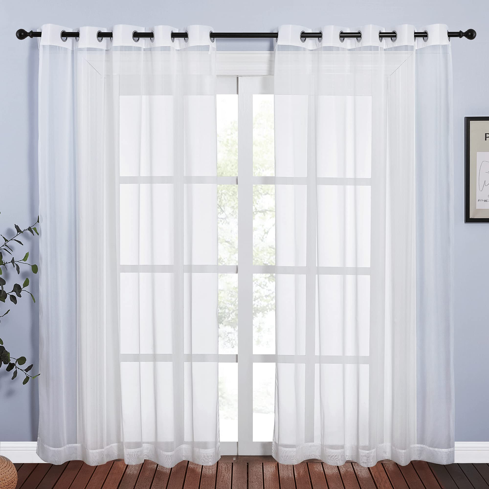 NICETOWN Sheer Curtains Panel 72" Long - Ring Top Window Treatment Sheer Voile Drapes for Bedroom/Living Room (White, Set of 2, W54 x L72)