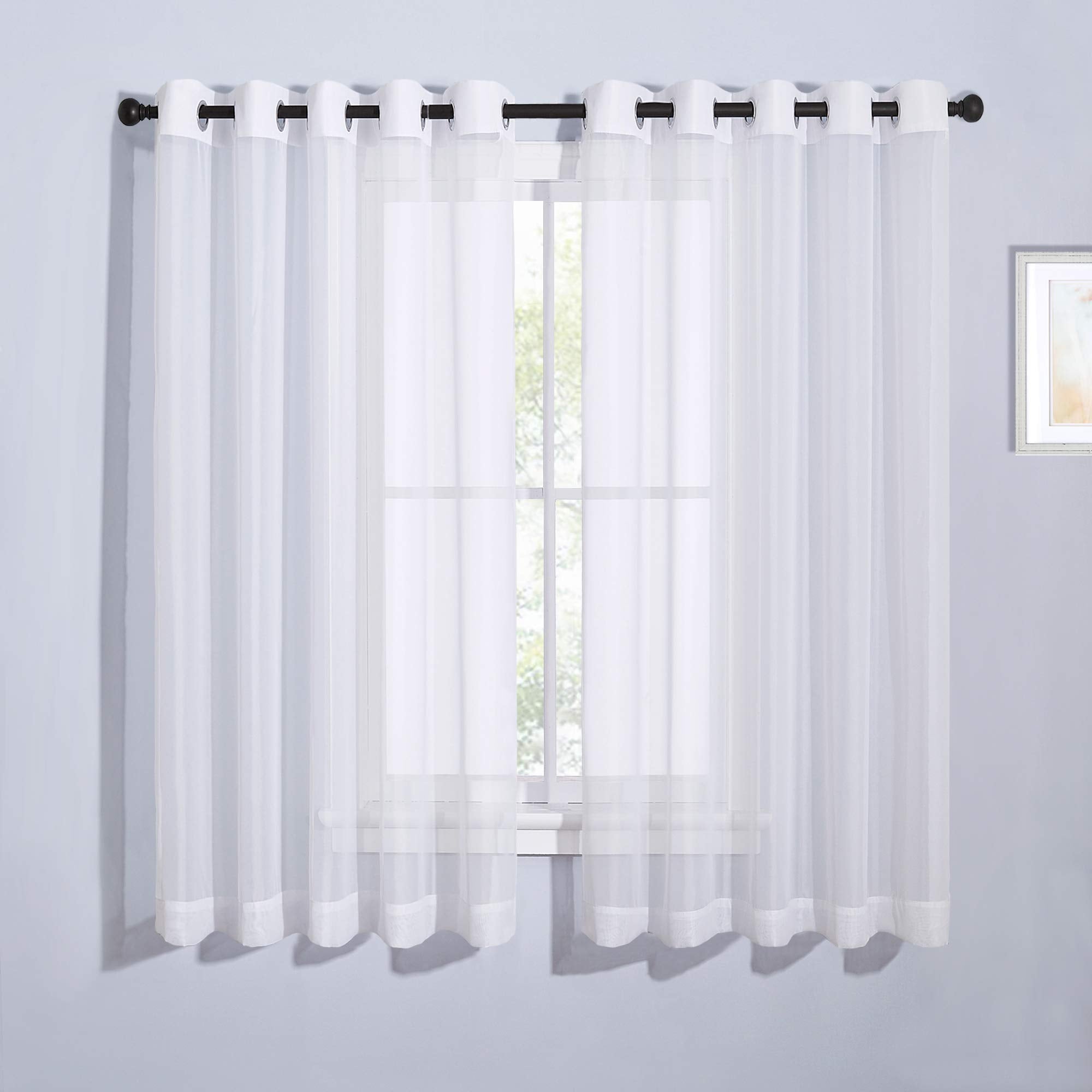 NICETOWN Sheer Curtains Panel 72" Long - Ring Top Window Treatment Sheer Voile Drapes for Bedroom/Living Room (White, Set of 2, W54 x L72)
