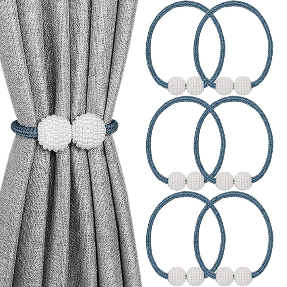 Melaluxe 6 Pack Magnetic Curtain Tiebacks, Decorative Curtain Holdbacks for Window Décor (Grey)