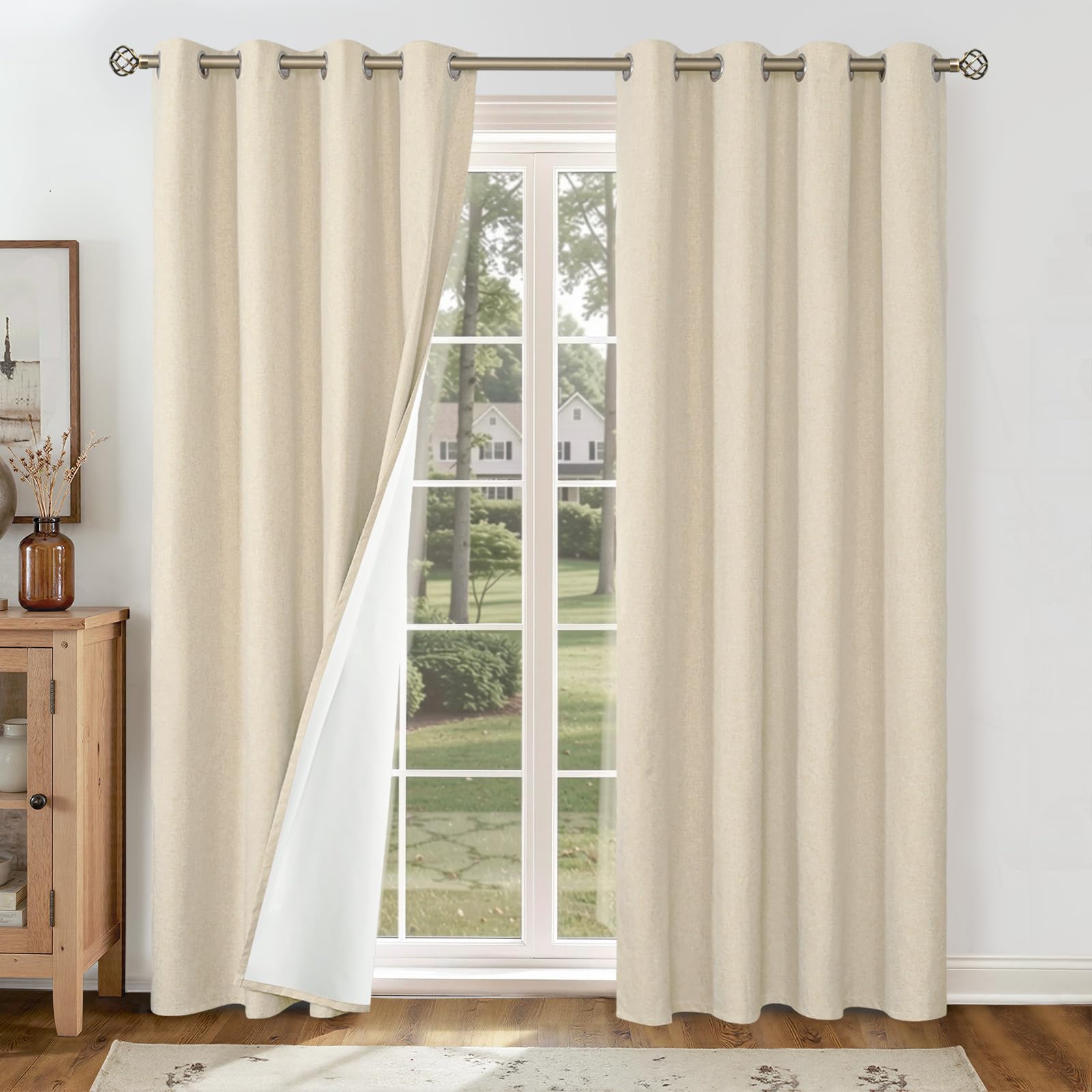YoungsTex Linen Blackout Curtains 63 Inches Long for Bedroom, Room Darkening Window Drapes with Grommet Thermal Insulated Black Out for Living Room, 2 Panels, 52 X 63 Inch