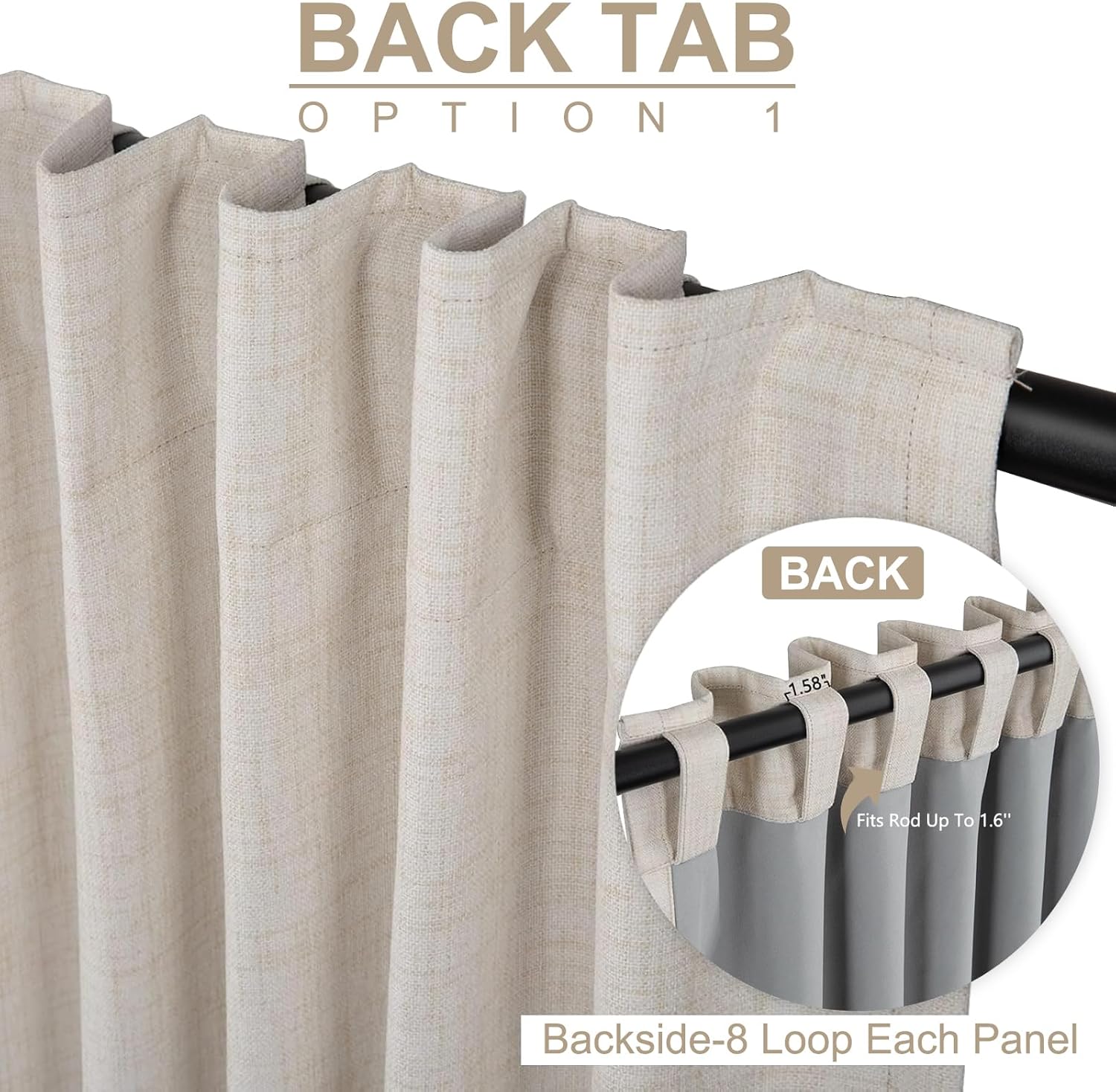 Cream Thermal Blackout Curtains 2 Panels, 50"×84", Back Tab & Rod Pocket Design
