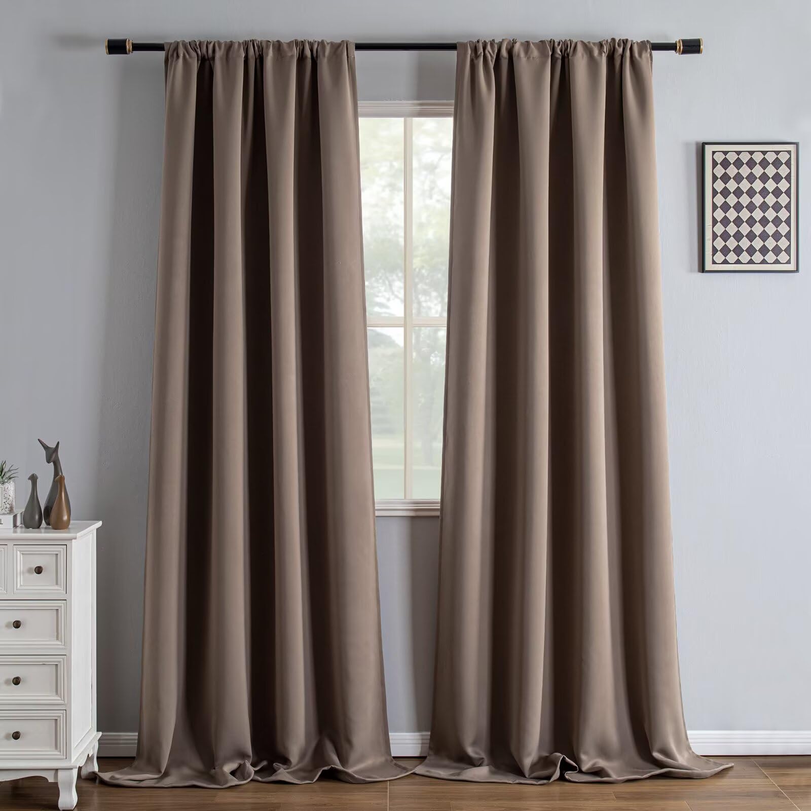 IGEMAEVE Black 100% Blackout Curtains 84 Inch Length 2 Panels Set, Black Out Curtains for Bedroom 84 Inch Long, Rod Pocket Energy Saving Room Darkening Drapes for Living Room Dining Room Window