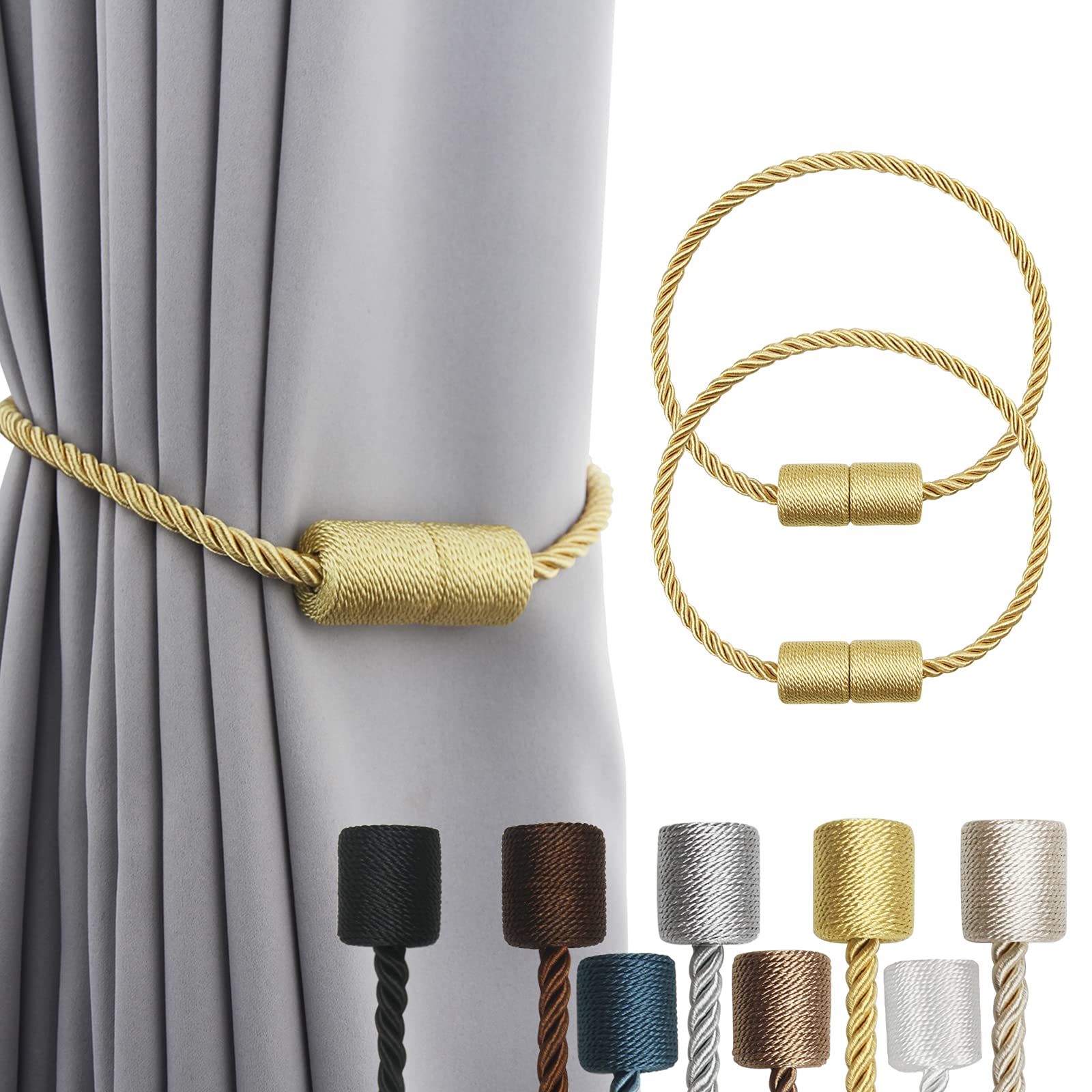 2 Pack Black Magnetic Rope Curtain Tiebacks