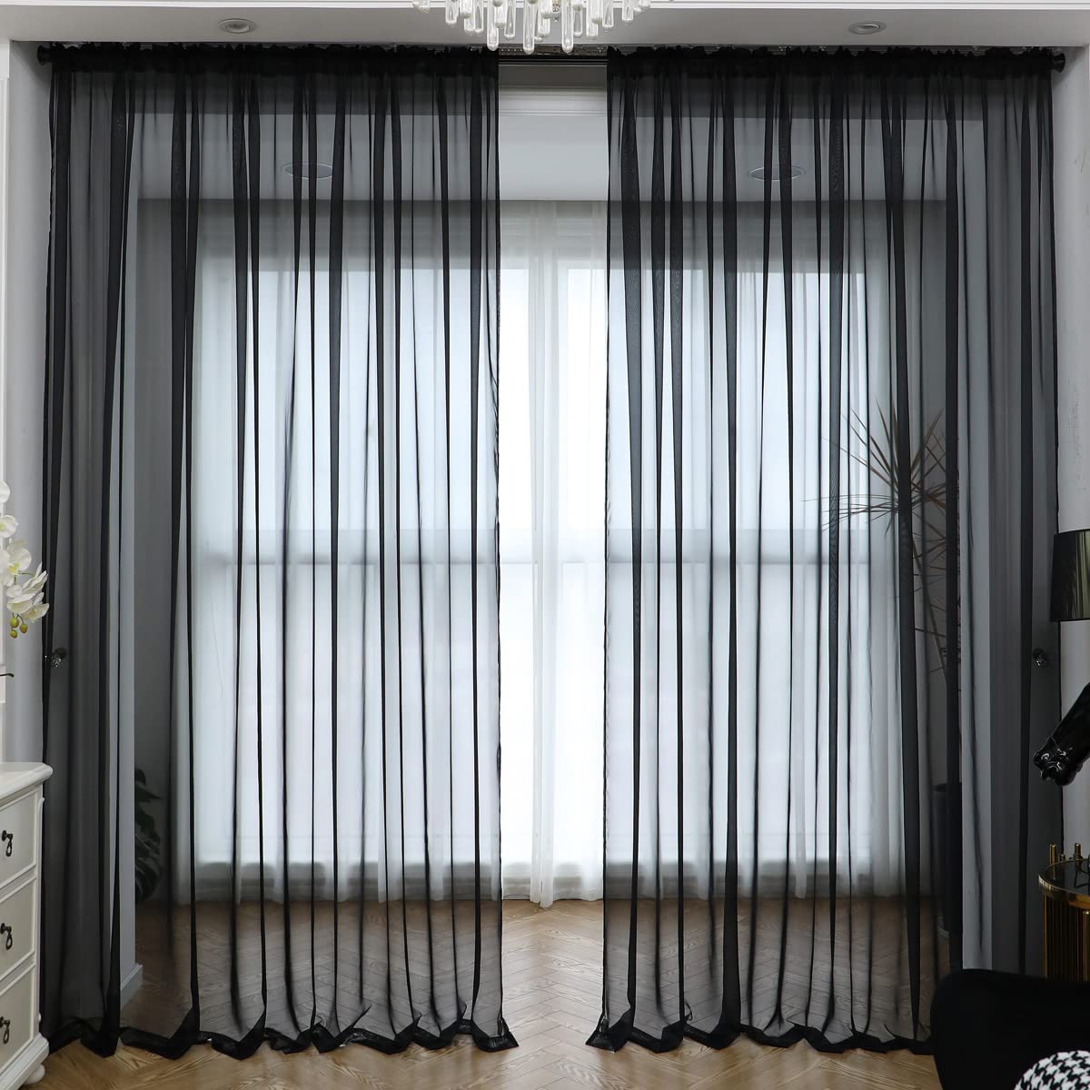 L&TEC Window White Sheer Curtains 84 Inches Long 2 Panels Sheer White Curtain Clear Basic Rod Pocket Panel Other Beige Grey Purple Pink 63 72 95 108 Inch Bedroom Children Living Room Yard Kitchen