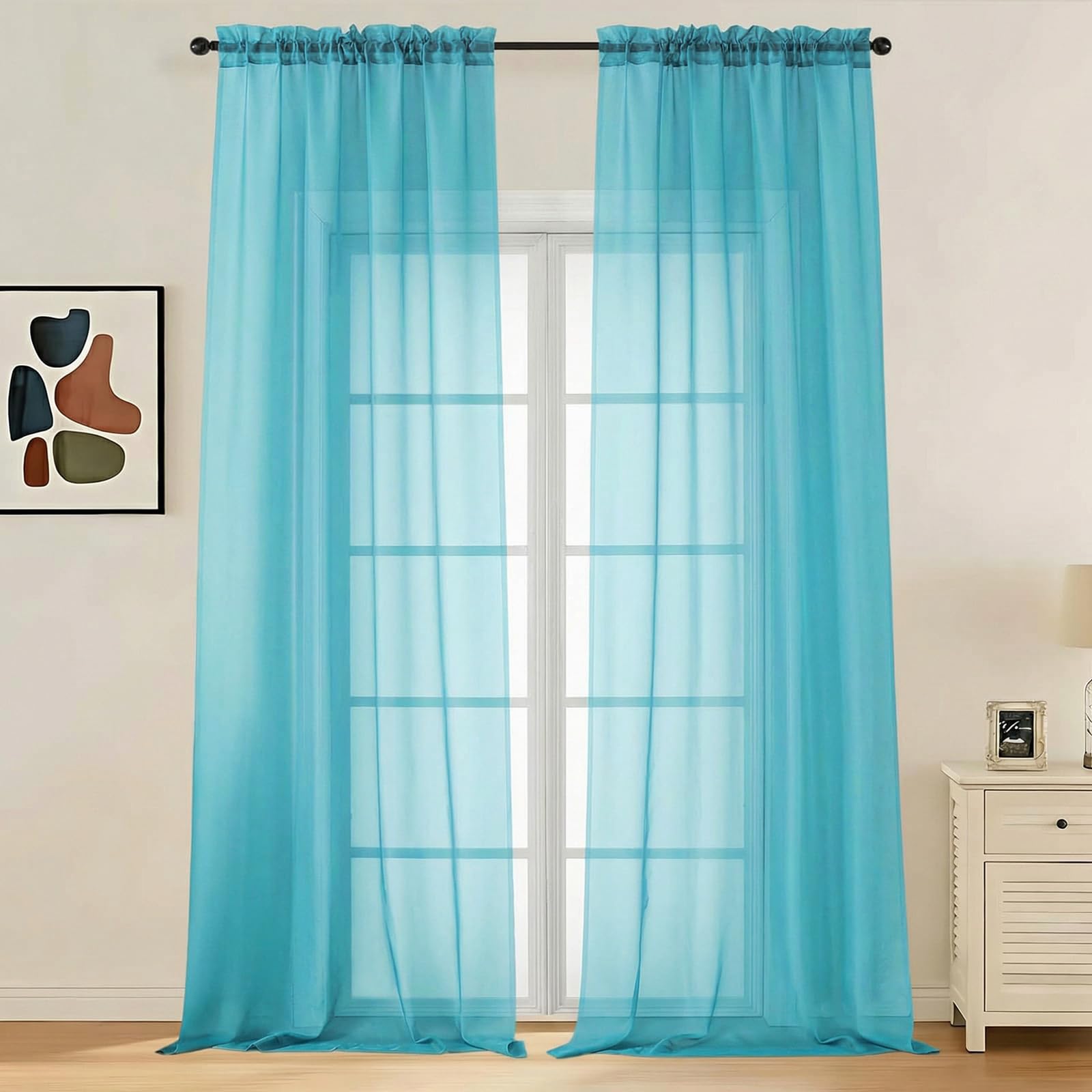 LIVEKID White Sheer Curtains 84 Inches Long 2 Panels - Light Filtering Breathable Voile Textured Sheer Curtains for Bedroom/Living Room, Rod Pocket Soft Elagant & Airy Solid Drapes, W42 x L84