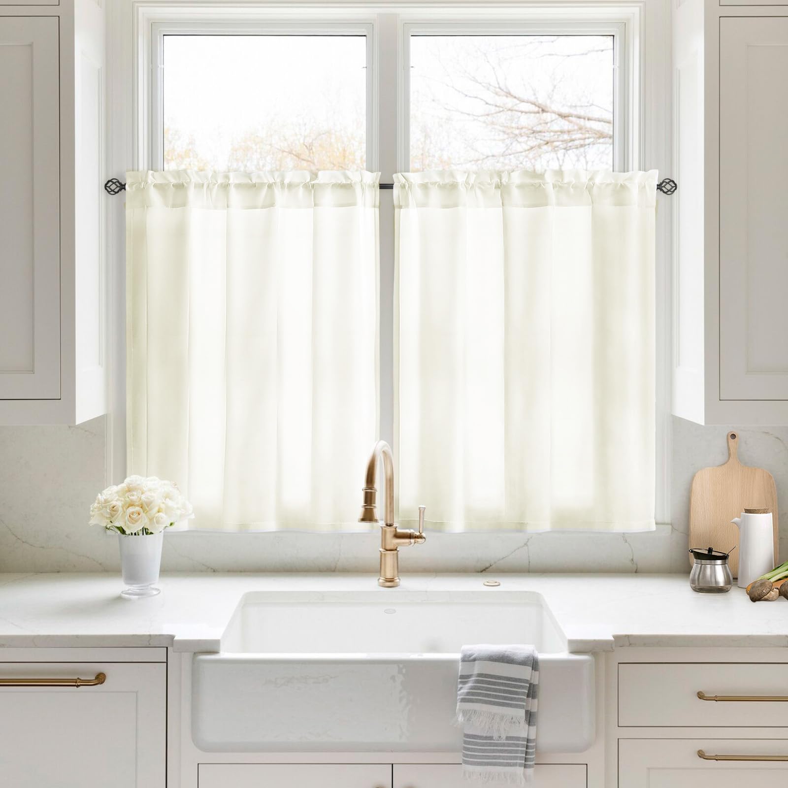 HOMEIDEAS Non-See-Through White Privacy Sheer Curtains 52 X 84 Inches Long 2 Panels Sheer Curtains Light Filtering Window Curtains Drapes for Bedroom Living Room