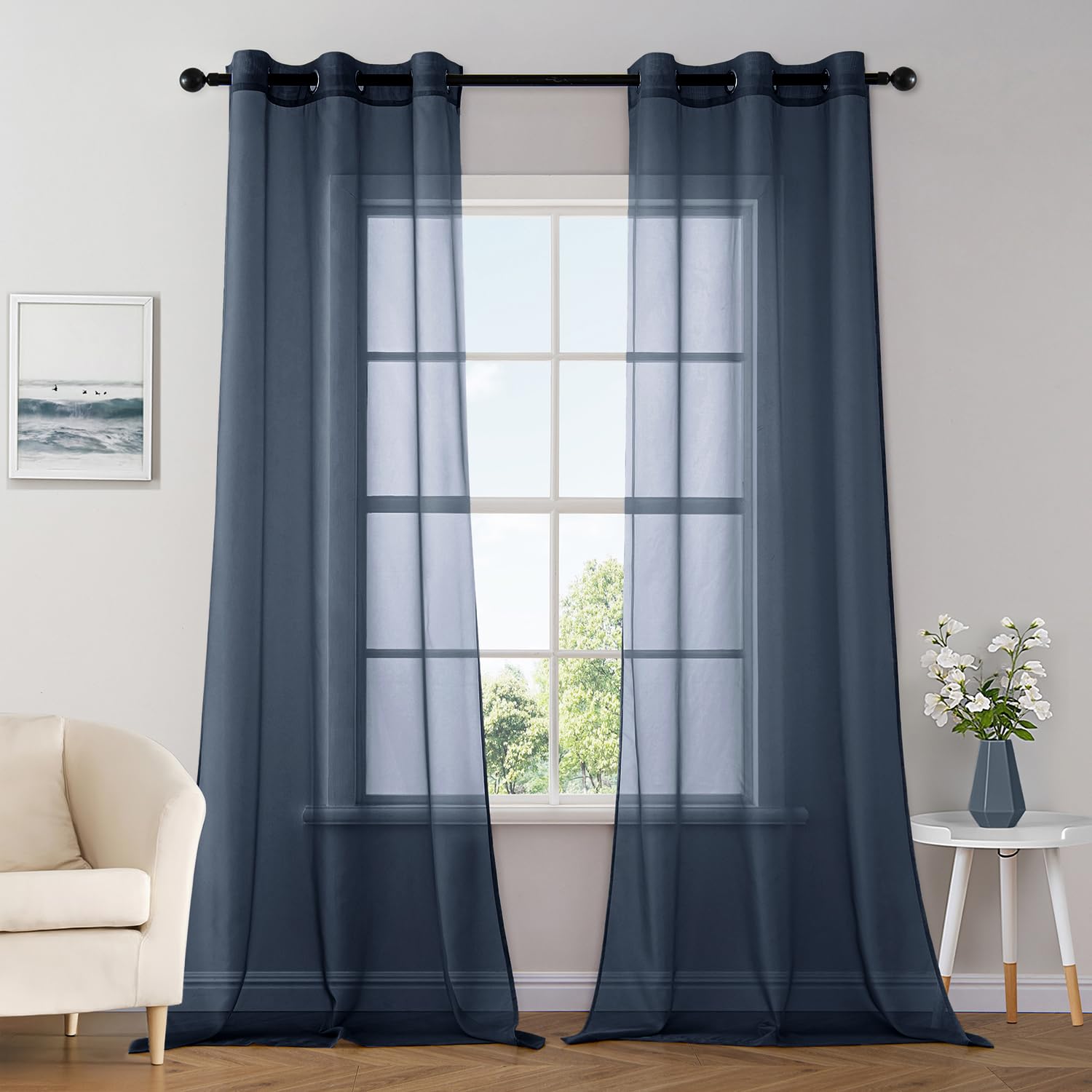 MIULEE Solid Color Sheer Curtains 84 Inches Long 2 Panels Set - Elegant Lightweight Grommet Light Filtering Window Voile Panels/Drapes/Treatment for Bedroom Living Room W42 x L84 Inch, White
