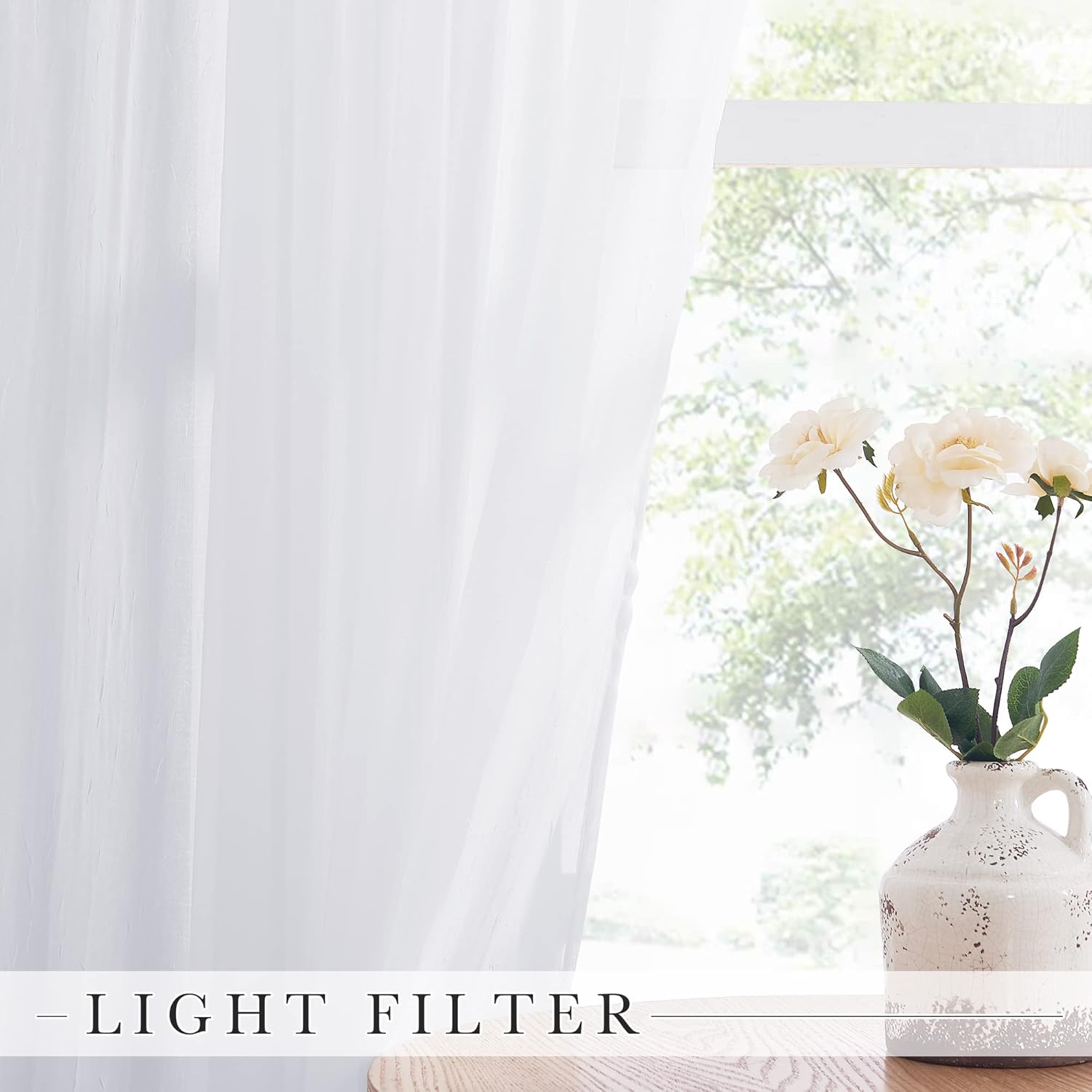 NICETOWN Crushed Voile Sheer Curtains for Big Windows, Grommet Top Crinkled Sheer Voile Window Treatment Light and Airy Drapes for Parlor/Porch (Set of 2, 52" Width x 95" Length, White)
