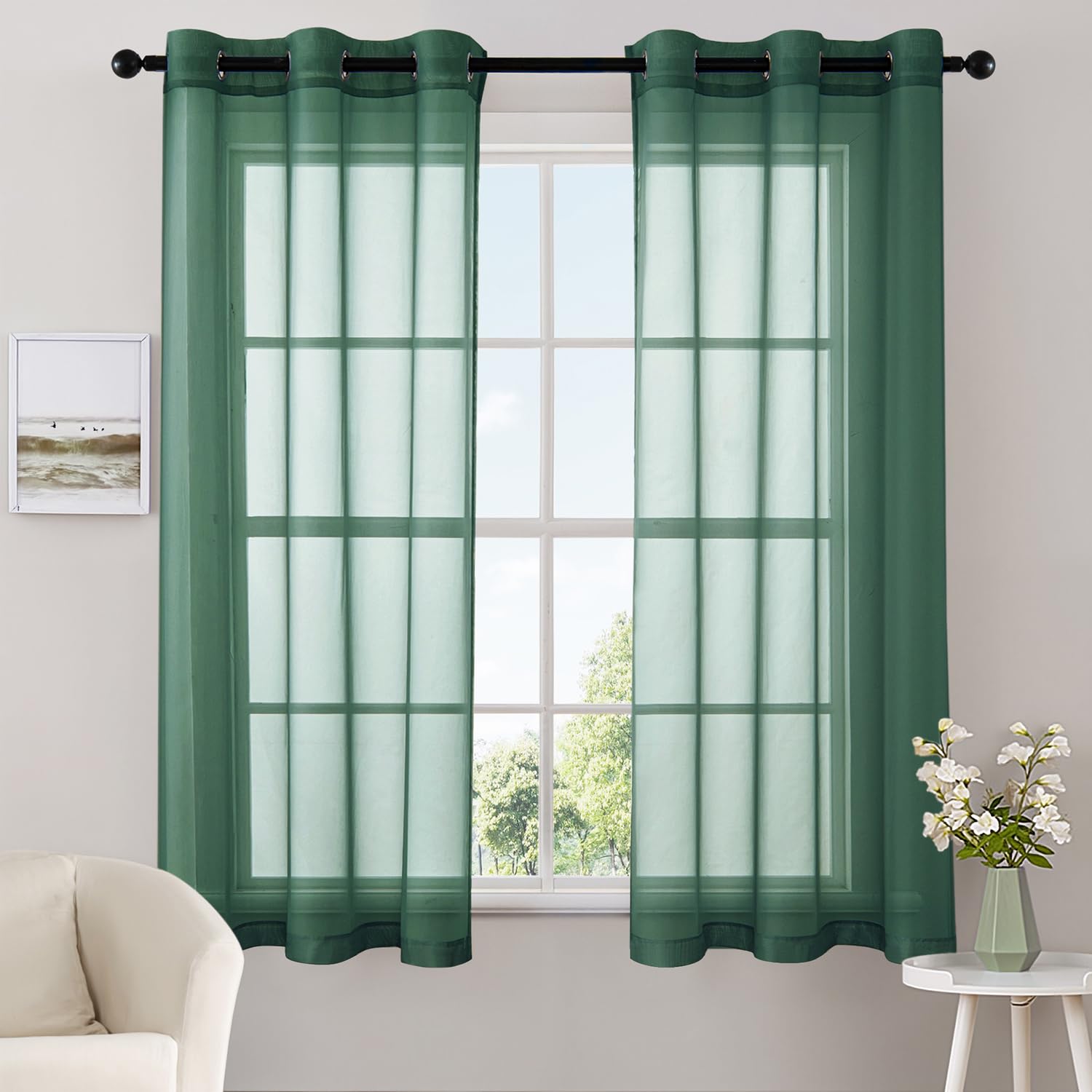 MIULEE Solid Color Sheer Curtains 84 Inches Long 2 Panels Set - Elegant Lightweight Grommet Light Filtering Window Voile Panels/Drapes/Treatment for Bedroom Living Room W42 x L84 Inch, White
