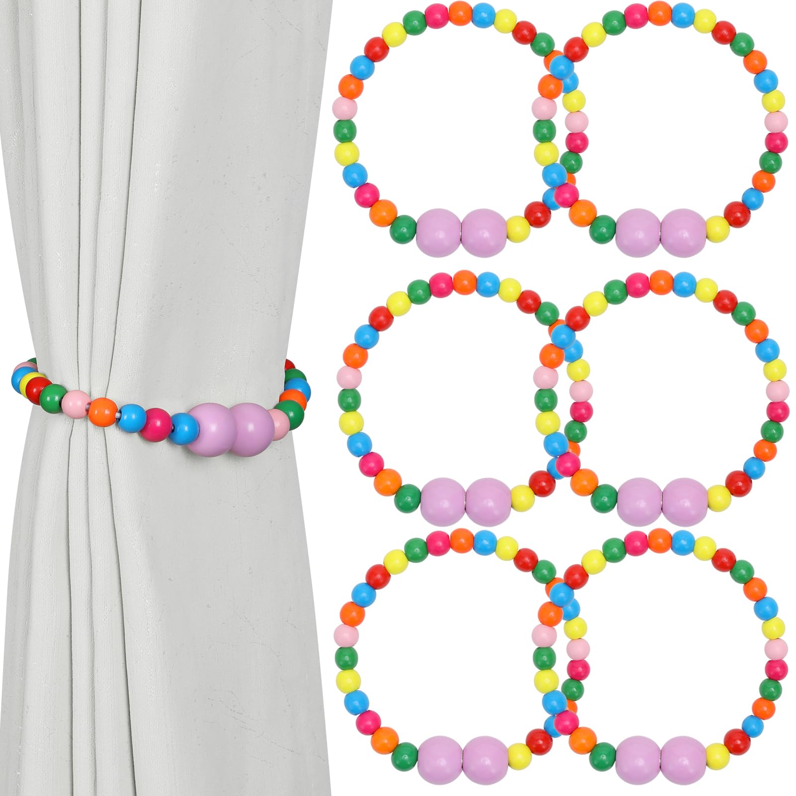 Magnetic Curtain Tiebacks, 2 Pack Curtain Holdbacks for Draperies, Wood Bead Curtain Tiebacks, Elegant Curtain Tie Backs for Bedroom Decor, Boho Room Decor, Nursery Decor, Farmhouse Decor