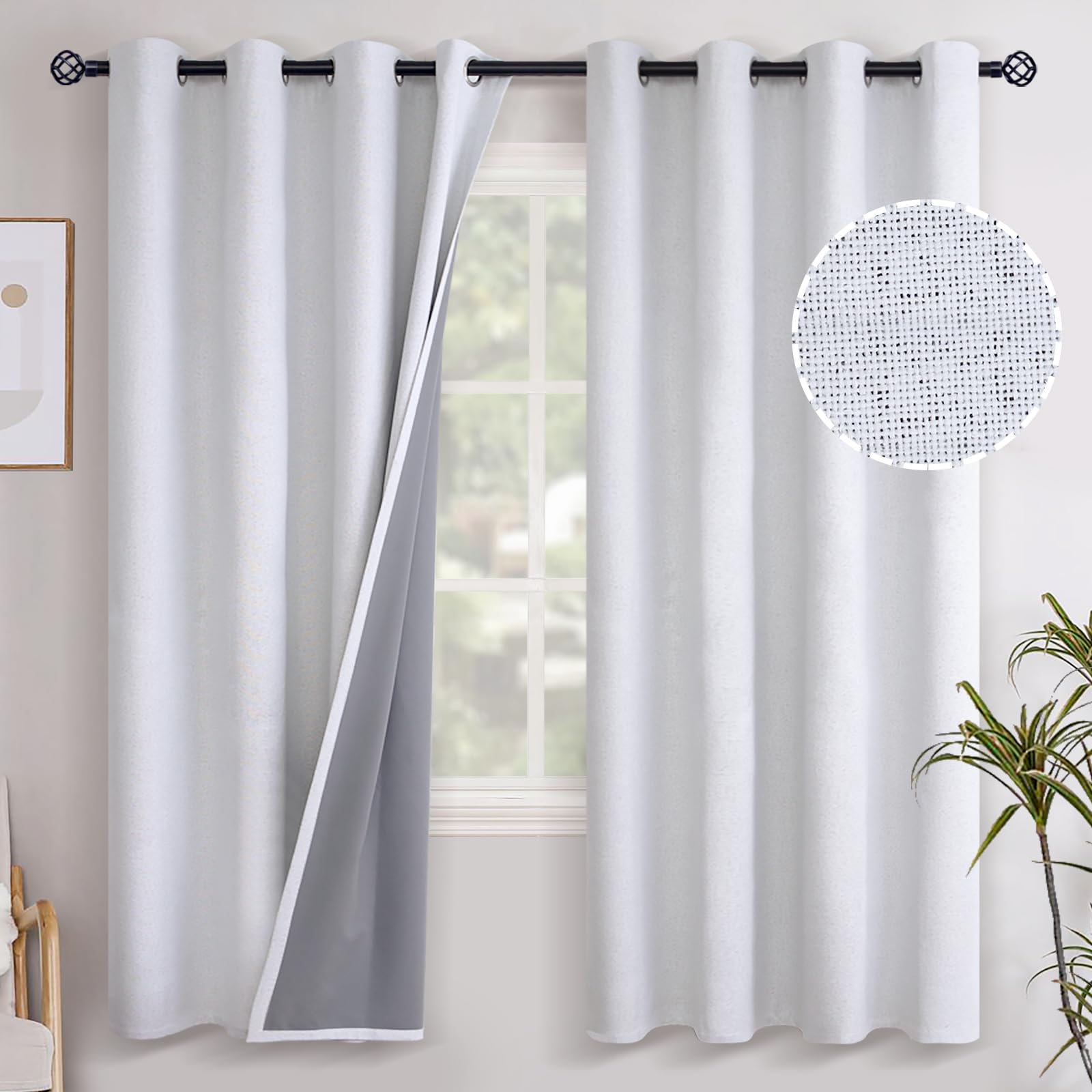 YoungsTex Linen Blackout Curtains 63 Inch Length for Bedroom, Room Darkening Window Drapes with Grommet Thermal Insulated Black Out Blinds for Living Room, 2 Panels, 52 X 63 Inch, Beige
