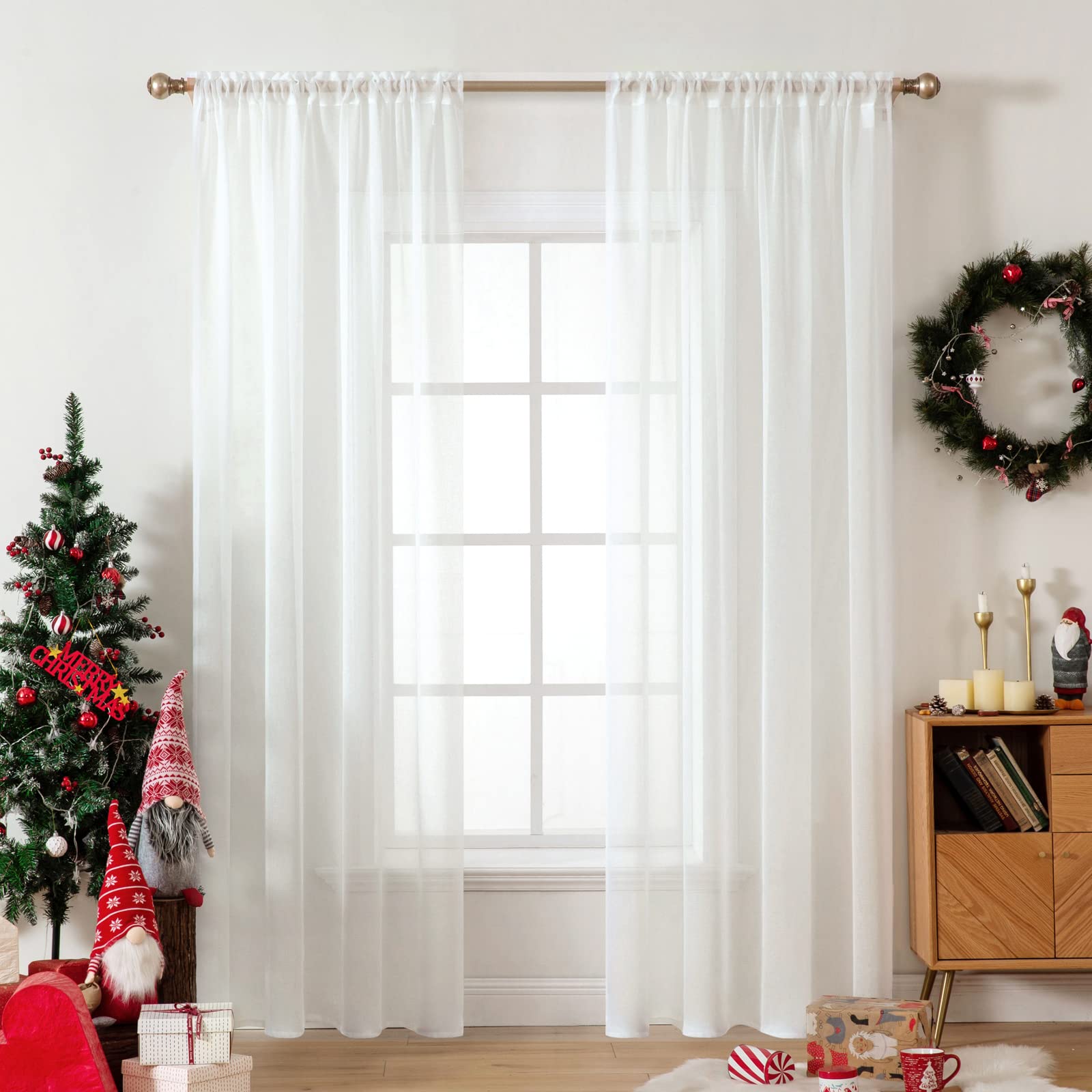 MIULEE White Sheer Curtains 96 inches Long Window Curtains 2 Panels Solid Color Elegant Window Voile Panels/Drapes/Treatment for Bedroom Living Room (54 X 96 Inches White)