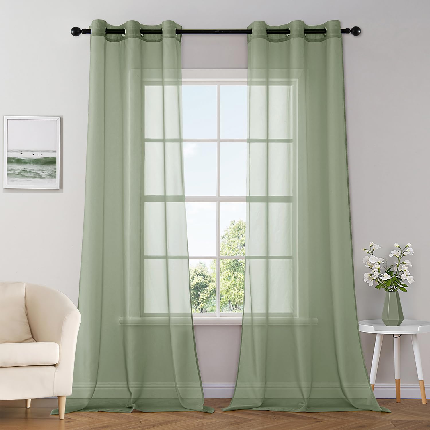 MIULEE Solid Color Sheer Curtains 84 Inches Long 2 Panels Set - Elegant Lightweight Grommet Light Filtering Window Voile Panels/Drapes/Treatment for Bedroom Living Room W42 x L84 Inch, White