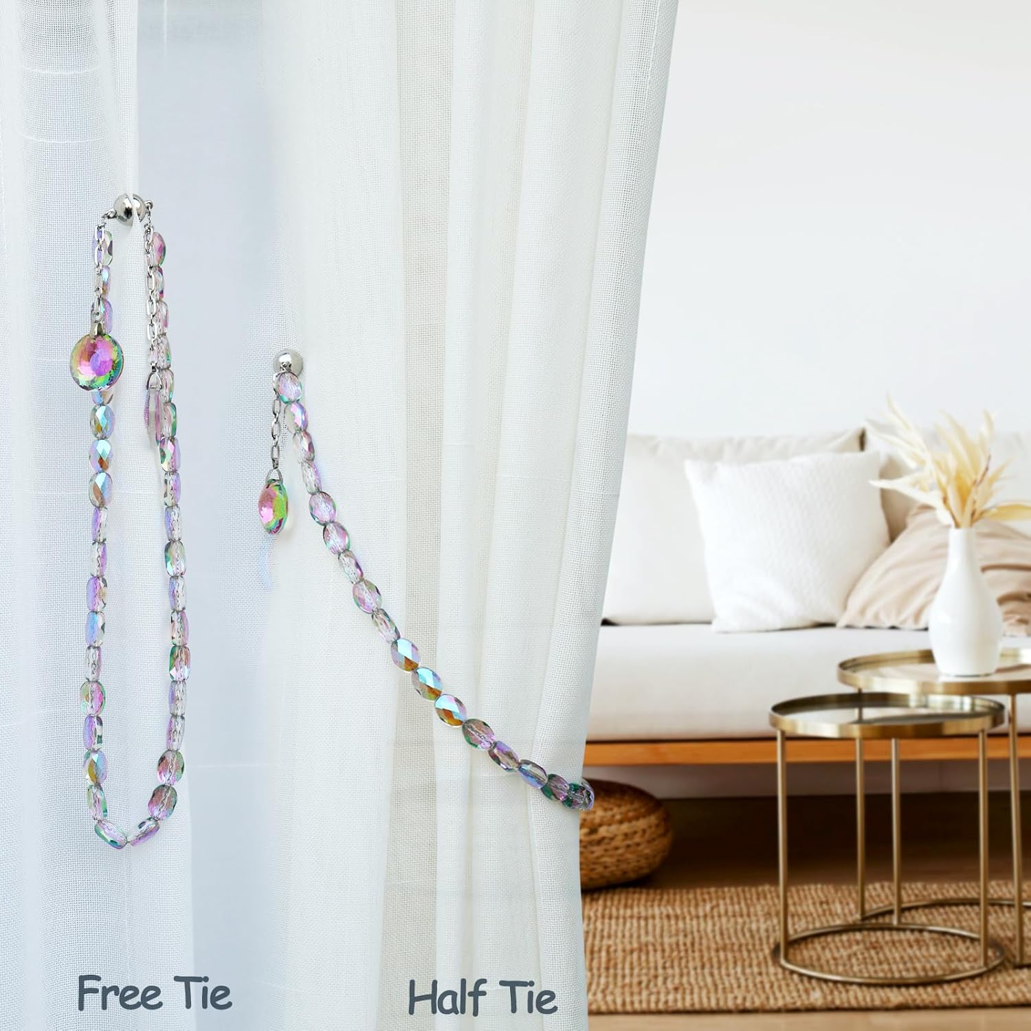 PEDOBO Magnetic Curtain Tiebacks, 2 Pack Crystal Beaded Sun & Moon Pendants Sheers/Draperies Holdbacks for Window Home Office Decor (Purple)