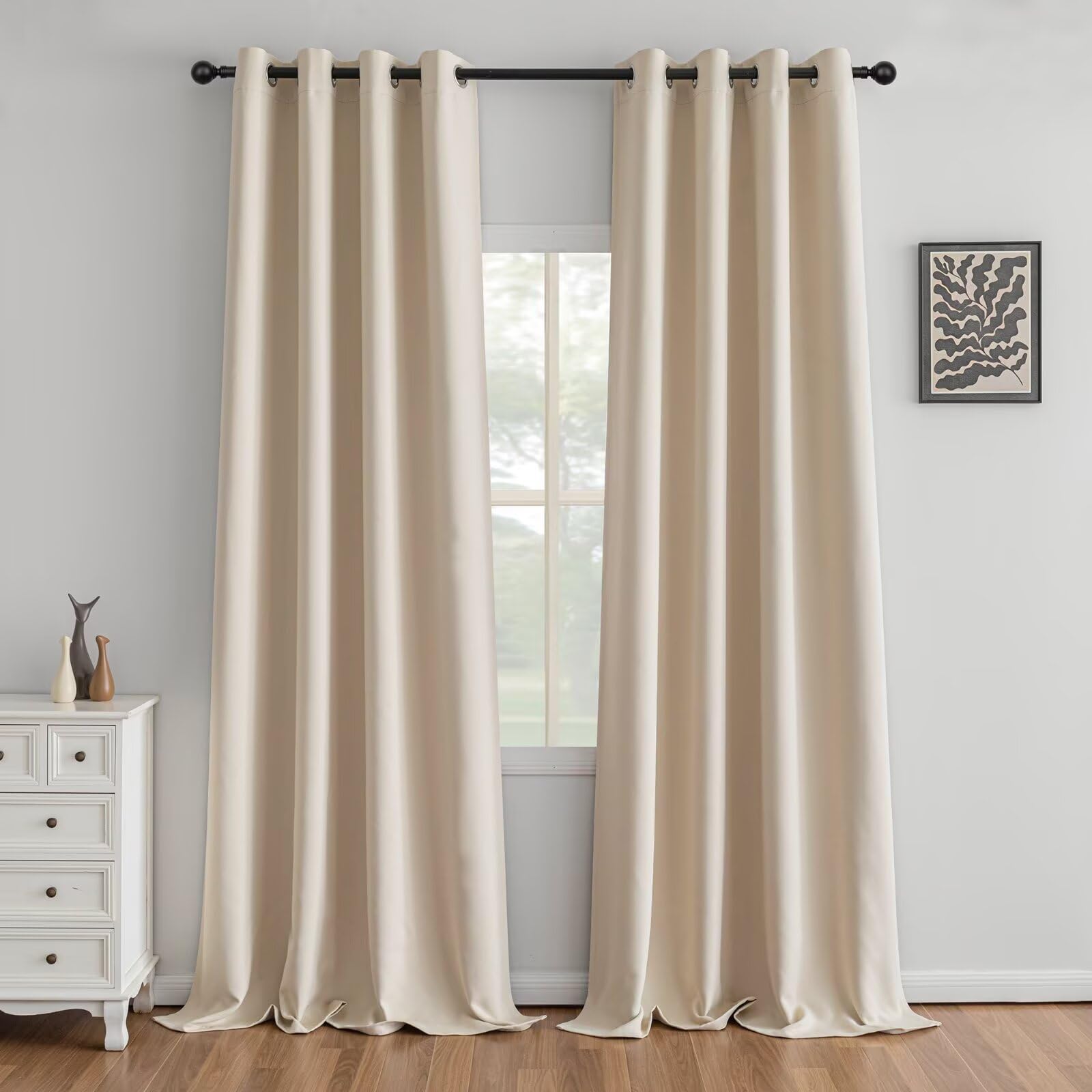 IGEMAEVE Black 100% Blackout Curtains 84 Inch Length 2 Panels Set, Black Out Curtains for Bedroom 84 Inch Long, Rod Pocket Energy Saving Room Darkening Drapes for Living Room Dining Room Window
