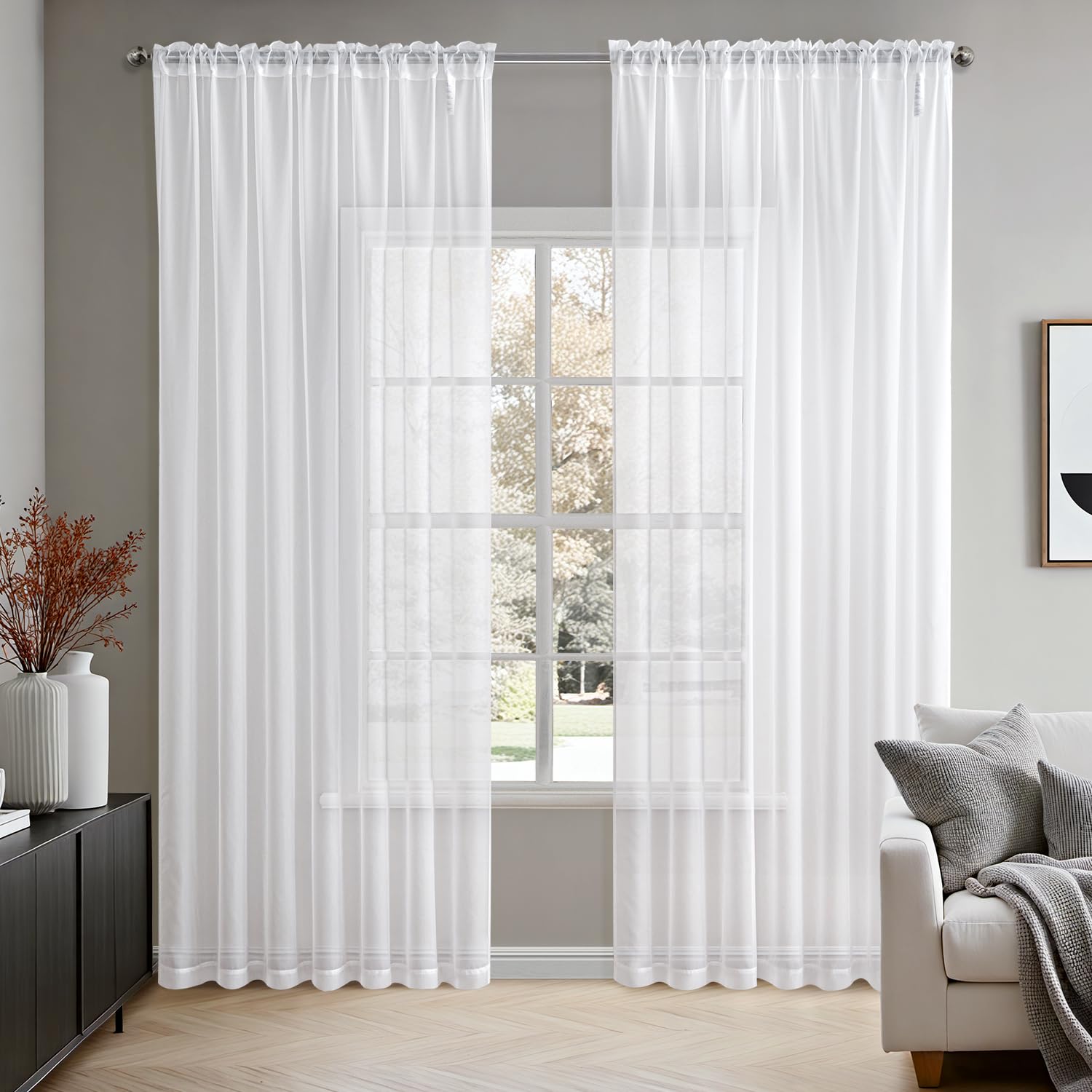 MIULEE 2 Panels Solid Color White Sheer Window Curtains Elegant Window Voile Panels/Drapes/Treatment for Bedroom Living Room (54 X 84 Inches White)