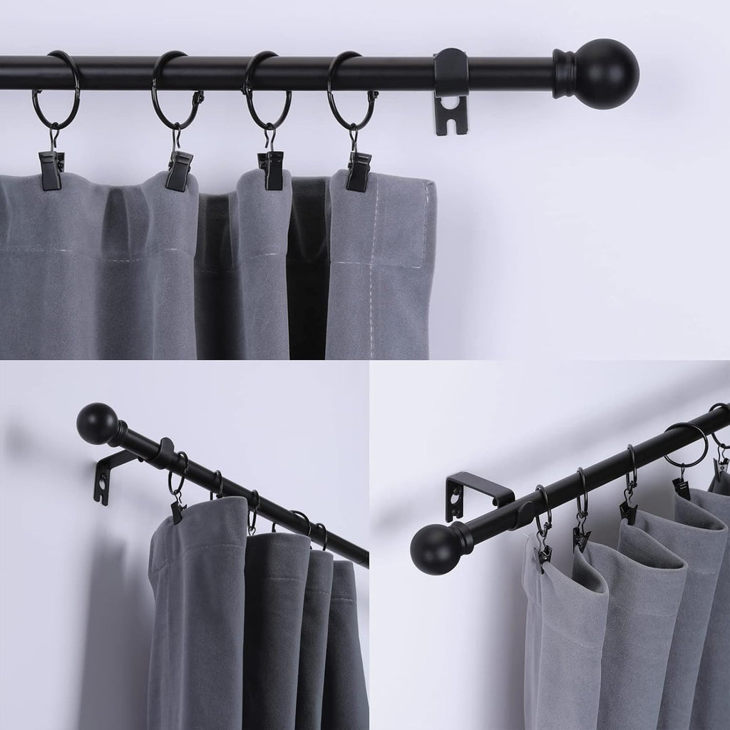 Thestoa 2 pack Black Curtain Rods for Windows 48 to 92 inch, Adjusts Length by Splicing, 5/8" Diameter Matte Black Small Curtain Rods for Bedroom, Living Room, Kitchen, Outdoor, Farmhouse