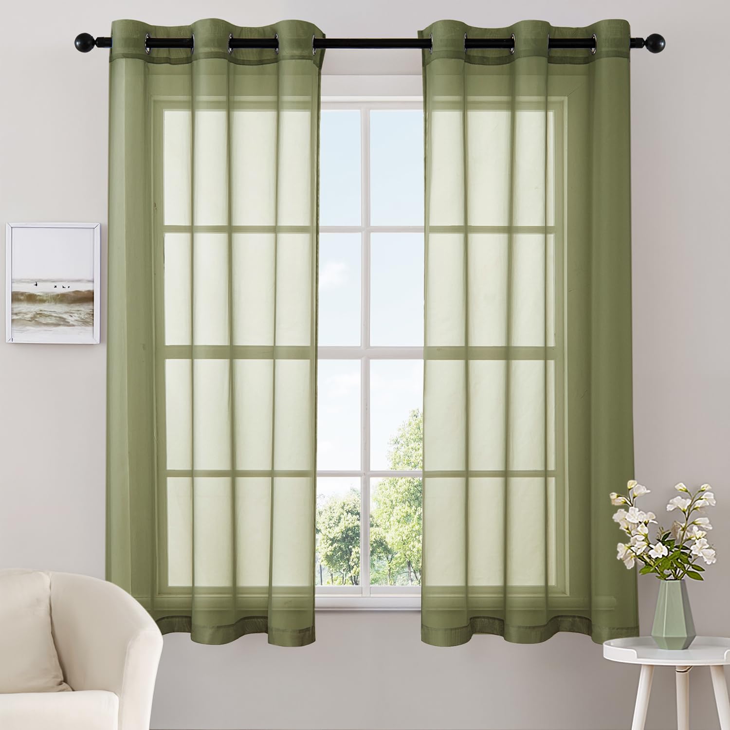 MIULEE Solid Color Sheer Curtains 84 Inches Long 2 Panels Set - Elegant Lightweight Grommet Light Filtering Window Voile Panels/Drapes/Treatment for Bedroom Living Room W42 x L84 Inch, White