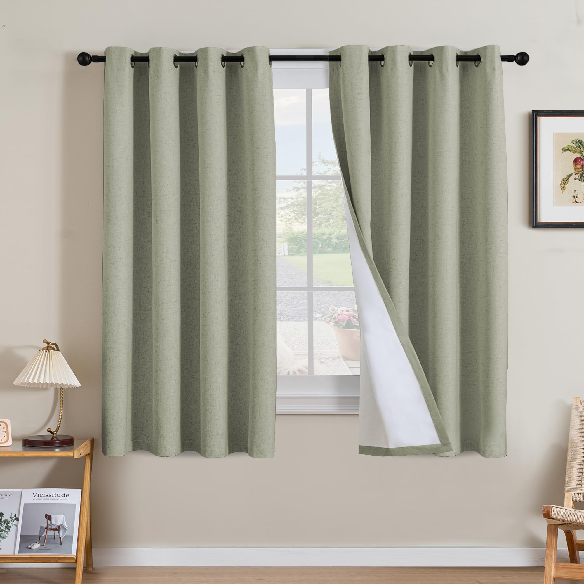 H.VERSAILTEX 100% Blackout Curtains Ivory, Linen Blackout Curtains 96 inch Curtains 2 Panel Set, Elegant Curtain for Bedroom Grommet Drapes for Living Room