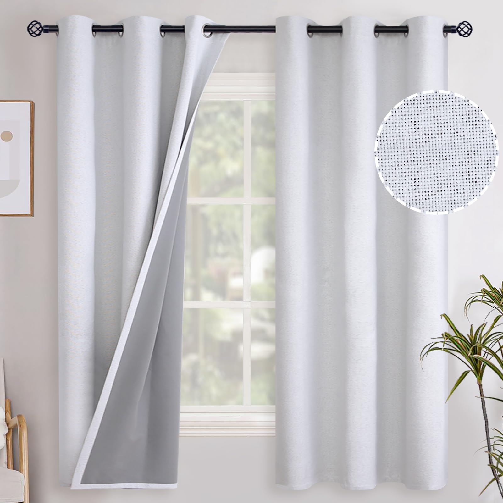 YoungsTex Linen Blackout Curtains 63 Inch Length for Bedroom, Room Darkening Window Drapes with Grommet Thermal Insulated Black Out Blinds for Living Room, 2 Panels, 52 X 63 Inch, Beige