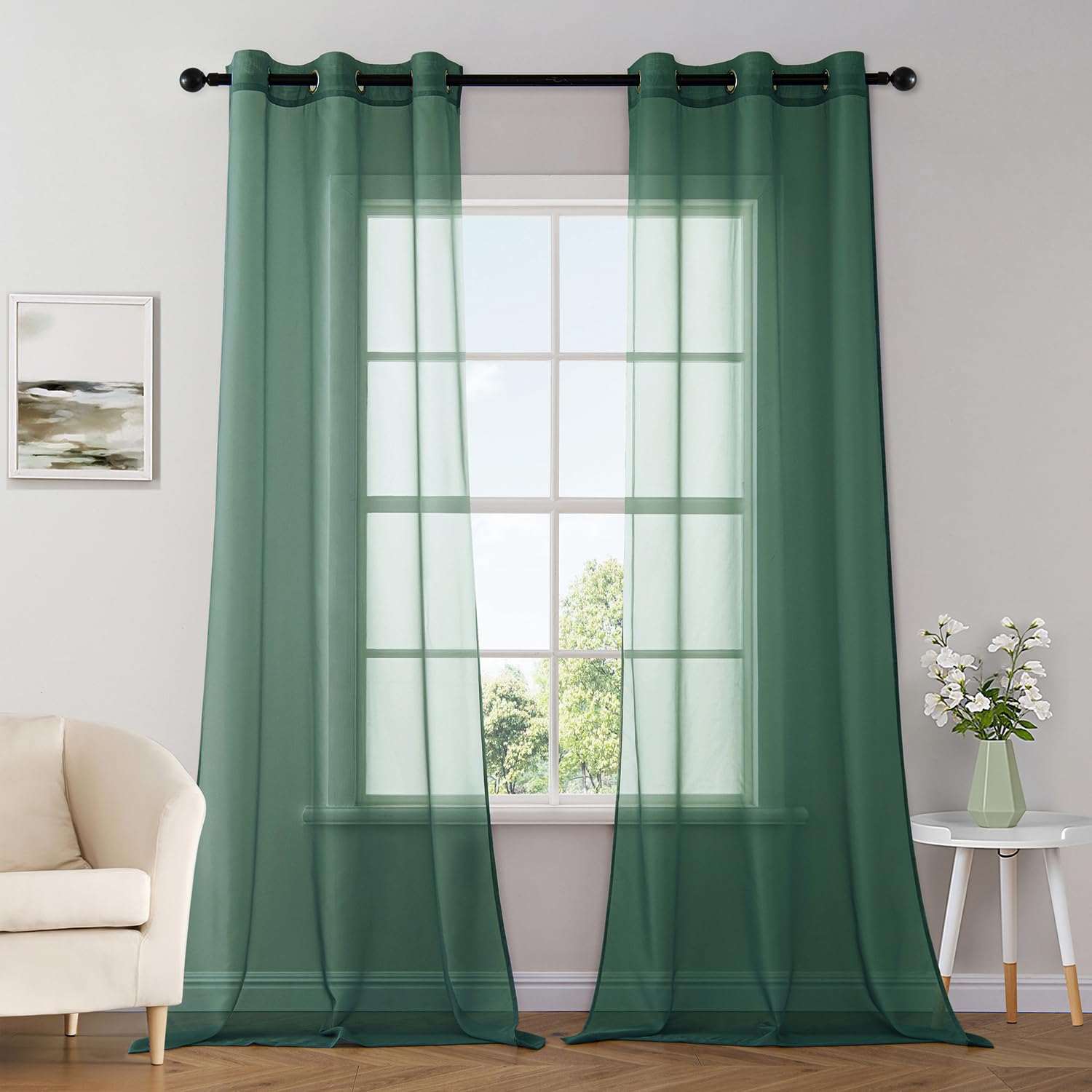MIULEE Solid Color Sheer Curtains 84 Inches Long 2 Panels Set - Elegant Lightweight Grommet Light Filtering Window Voile Panels/Drapes/Treatment for Bedroom Living Room W42 x L84 Inch, White