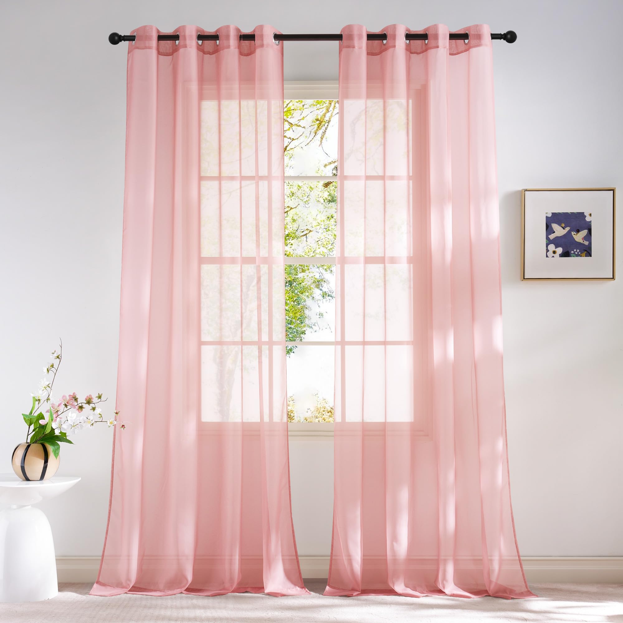 NICETOWN Sheer Curtains Panel 72" Long - Ring Top Window Treatment Sheer Voile Drapes for Bedroom/Living Room (White, Set of 2, W54 x L72)