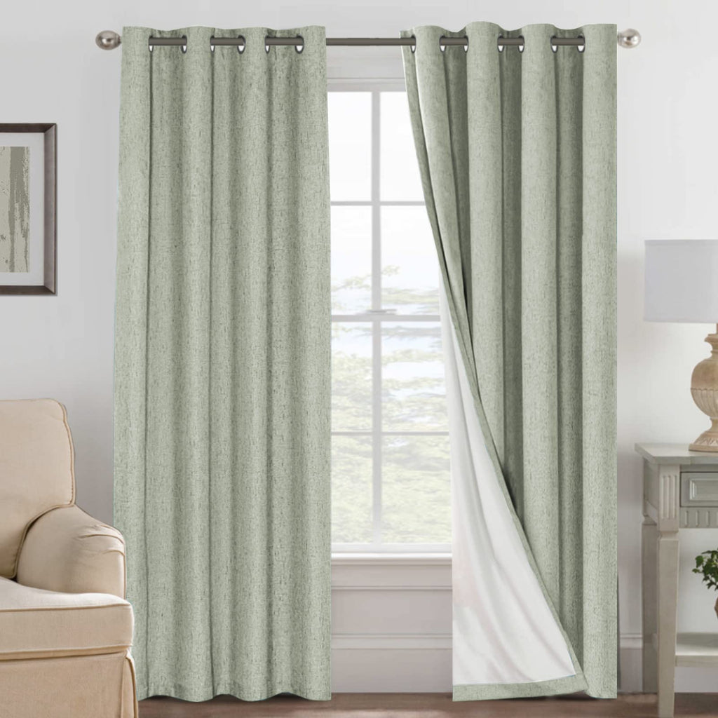 H.VERSAILTEX 100% Blackout Curtains Ivory, Linen Blackout Curtains 96 inch Curtains 2 Panel Set, Elegant Curtain for Bedroom Grommet Drapes for Living Room