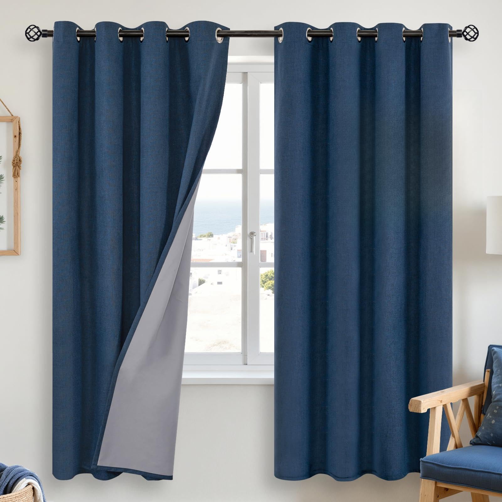 YoungsTex Linen Blackout Curtains 63 Inch Length for Bedroom, Room Darkening Window Drapes with Grommet Thermal Insulated Black Out Blinds for Living Room, 2 Panels, 52 X 63 Inch, Beige