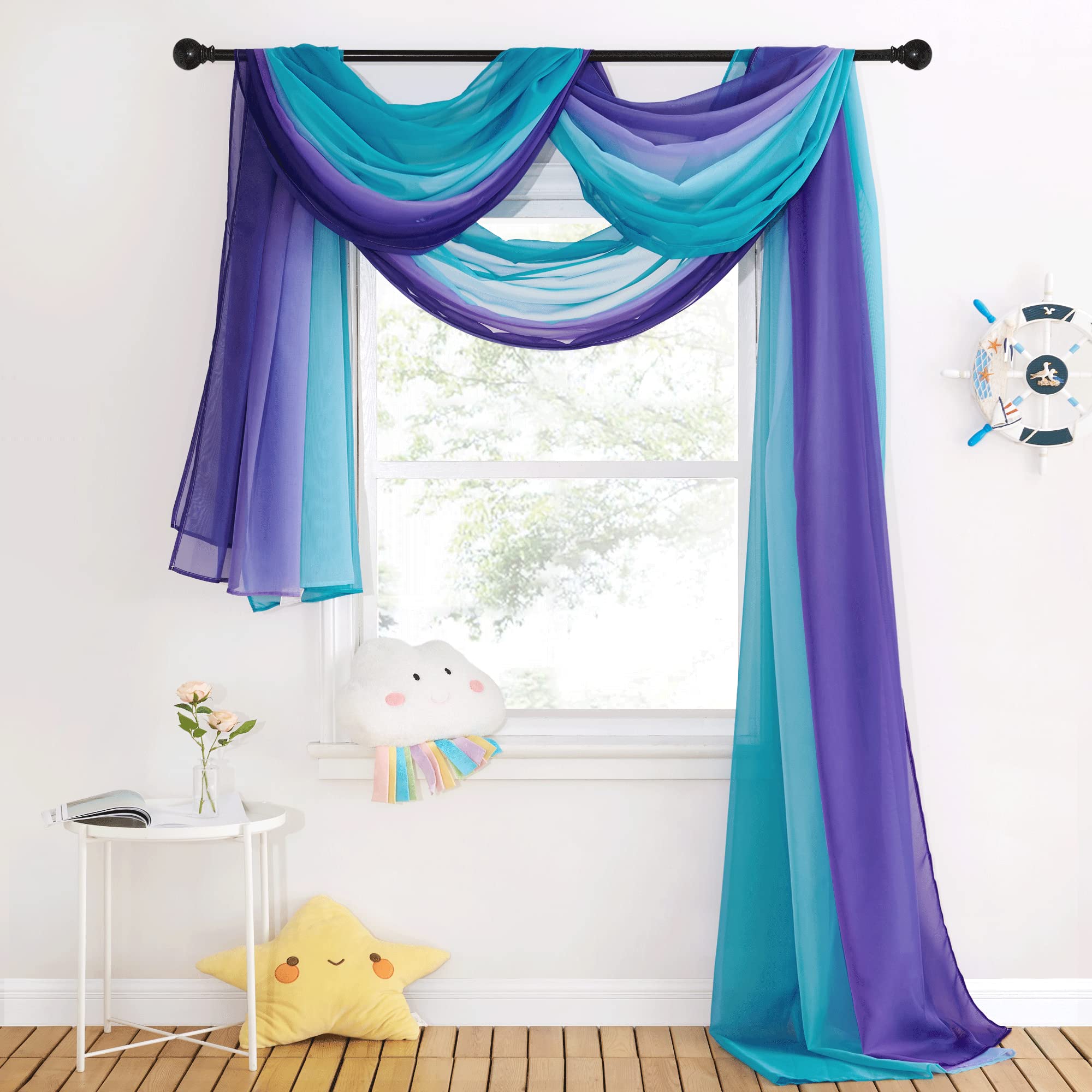 NICETOWN Sheer Canopy Bed Curtains Panels 216 - Home Decoration Sheer Voile Scarf Valance for Wedding (1 Panel, W60 x L216, White)
