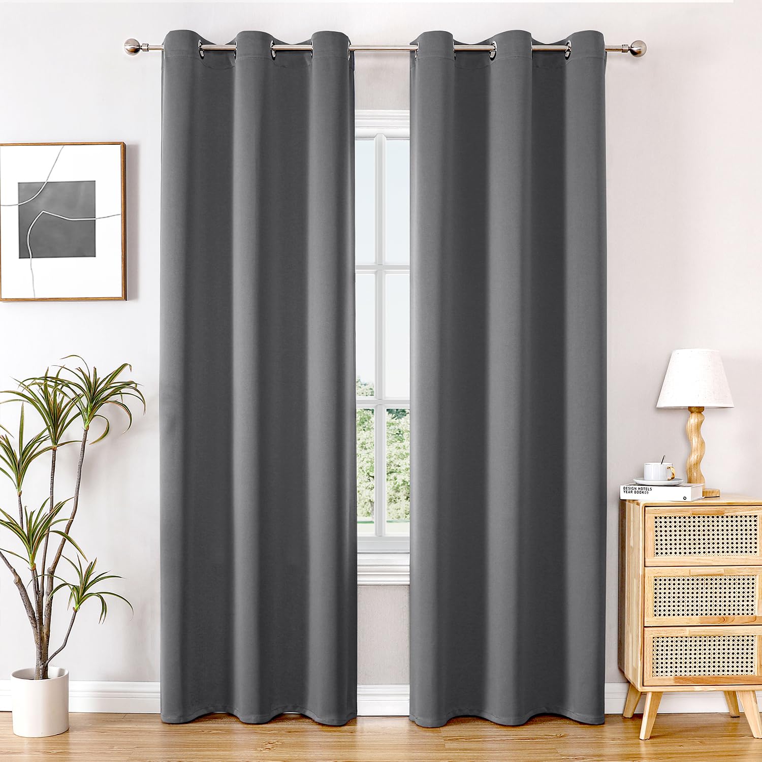ChrisDowa Grommet Blackout Curtains for Bedroom and Living Room - 2 Panels Set Thermal Insulated Room Darkening Curtains (Dark Grey, 42 x 63 Inch)