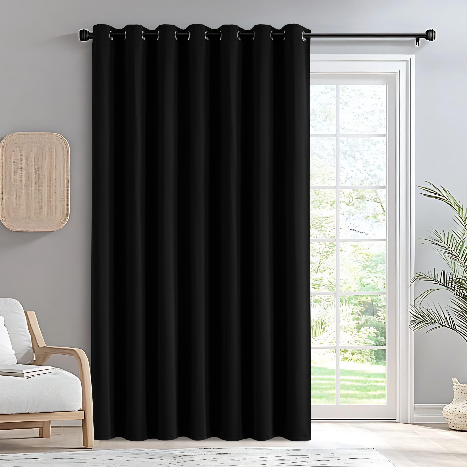 IGEMAEVE Black 100% Blackout Curtains 84 Inch Length 2 Panels Set, Black Out Curtains for Bedroom 84 Inch Long, Rod Pocket Energy Saving Room Darkening Drapes for Living Room Dining Room Window