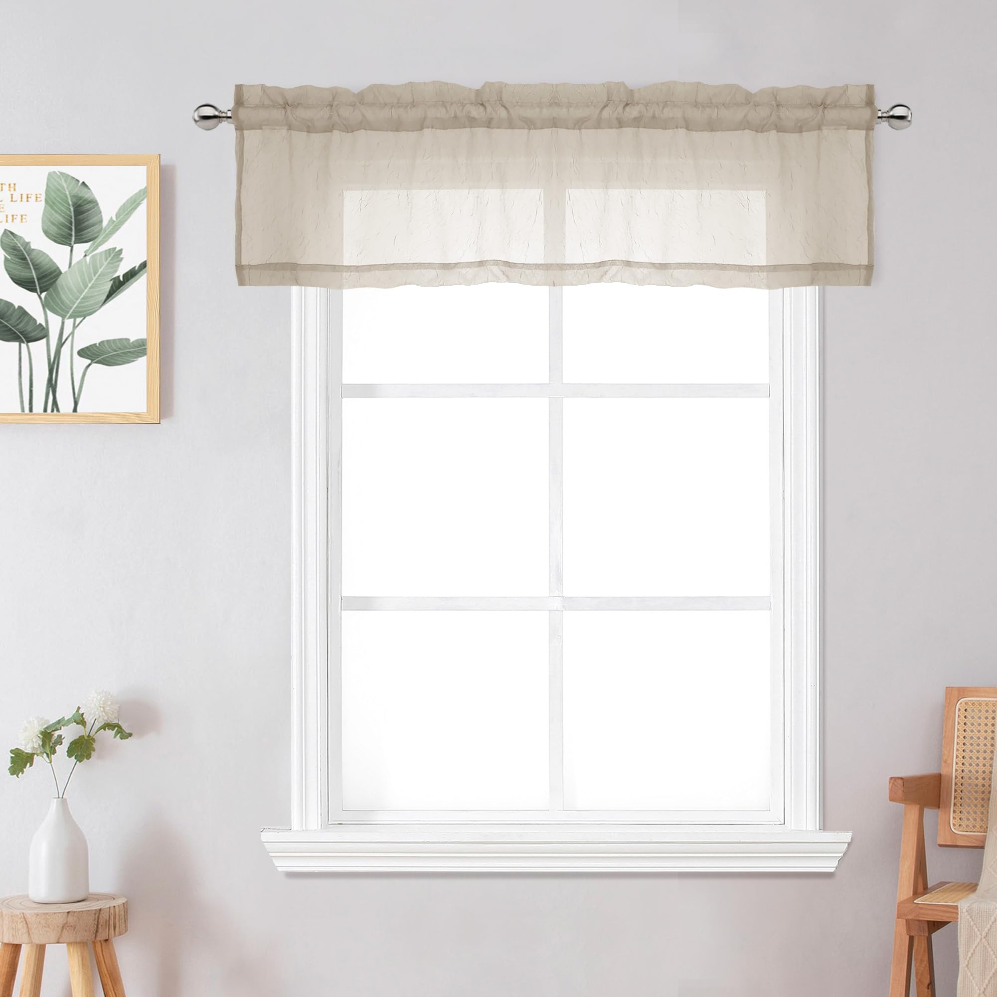 Chyhomenyc Crushed Sheer White Curtains 84 Inch Length 2 Panels, Light Filtering Solid Crinkle Voile Lightweight Textured Sheer Curtian for Bedroom, Each 42Wx84L Inches
