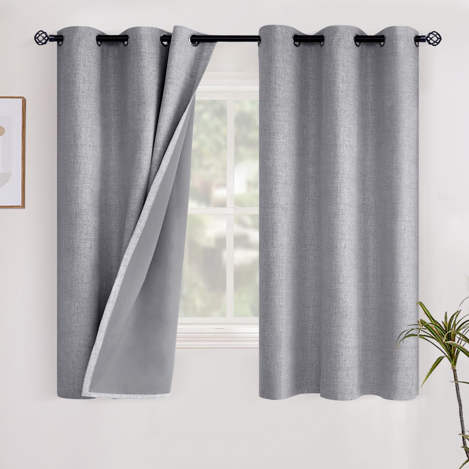 YoungsTex Linen Blackout Curtains 63 Inch Length for Bedroom, Room Darkening Window Drapes with Grommet Thermal Insulated Black Out Blinds for Living Room, 2 Panels, 52 X 63 Inch, Beige