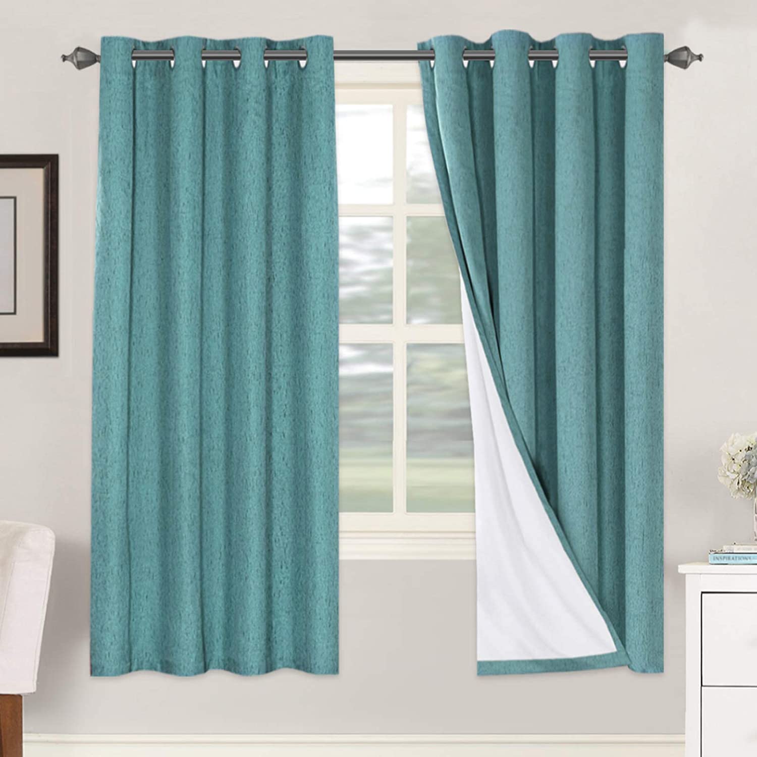 H.VERSAILTEX 100% Blackout Curtains Ivory, Linen Blackout Curtains 96 inch Curtains 2 Panel Set, Elegant Curtain for Bedroom Grommet Drapes for Living Room