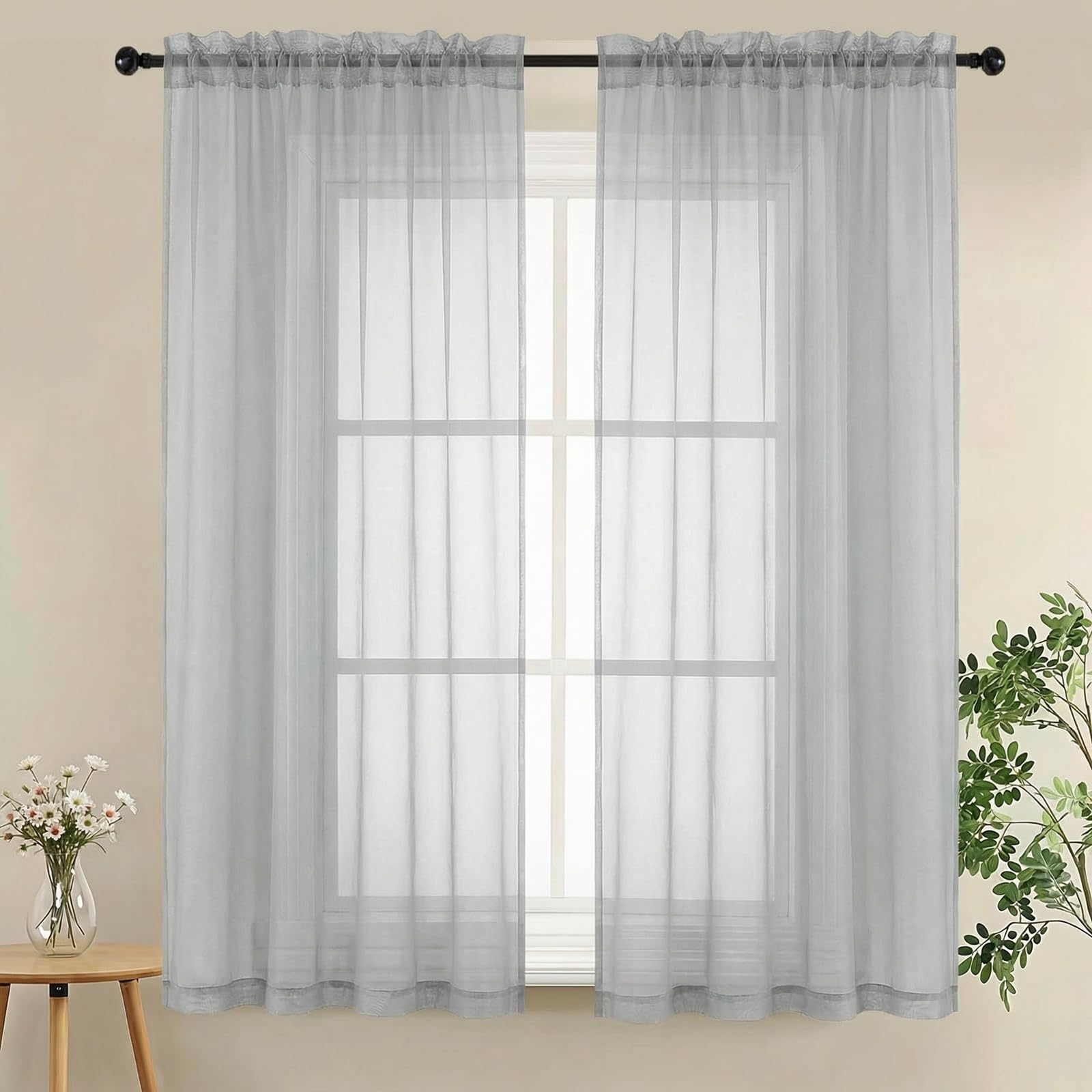 LIVEKID White Sheer Curtains 84 Inches Long 2 Panels - Light Filtering Breathable Voile Textured Sheer Curtains for Bedroom/Living Room, Rod Pocket Soft Elagant & Airy Solid Drapes, W42 x L84