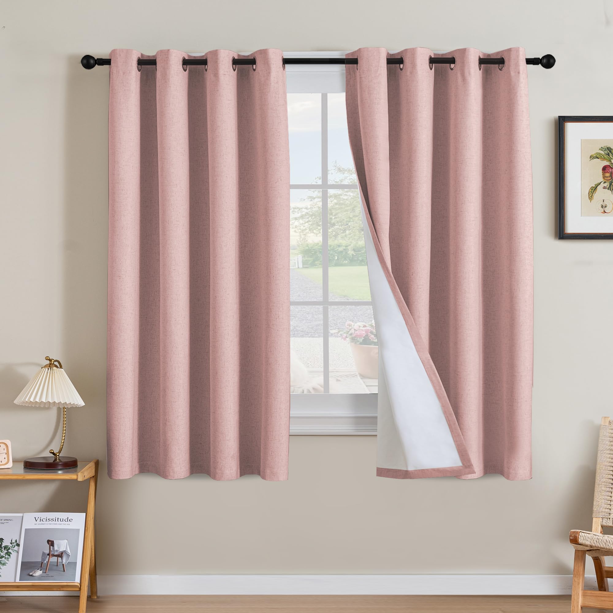 H.VERSAILTEX 100% Blackout Curtains Ivory, Linen Blackout Curtains 96 inch Curtains 2 Panel Set, Elegant Curtain for Bedroom Grommet Drapes for Living Room