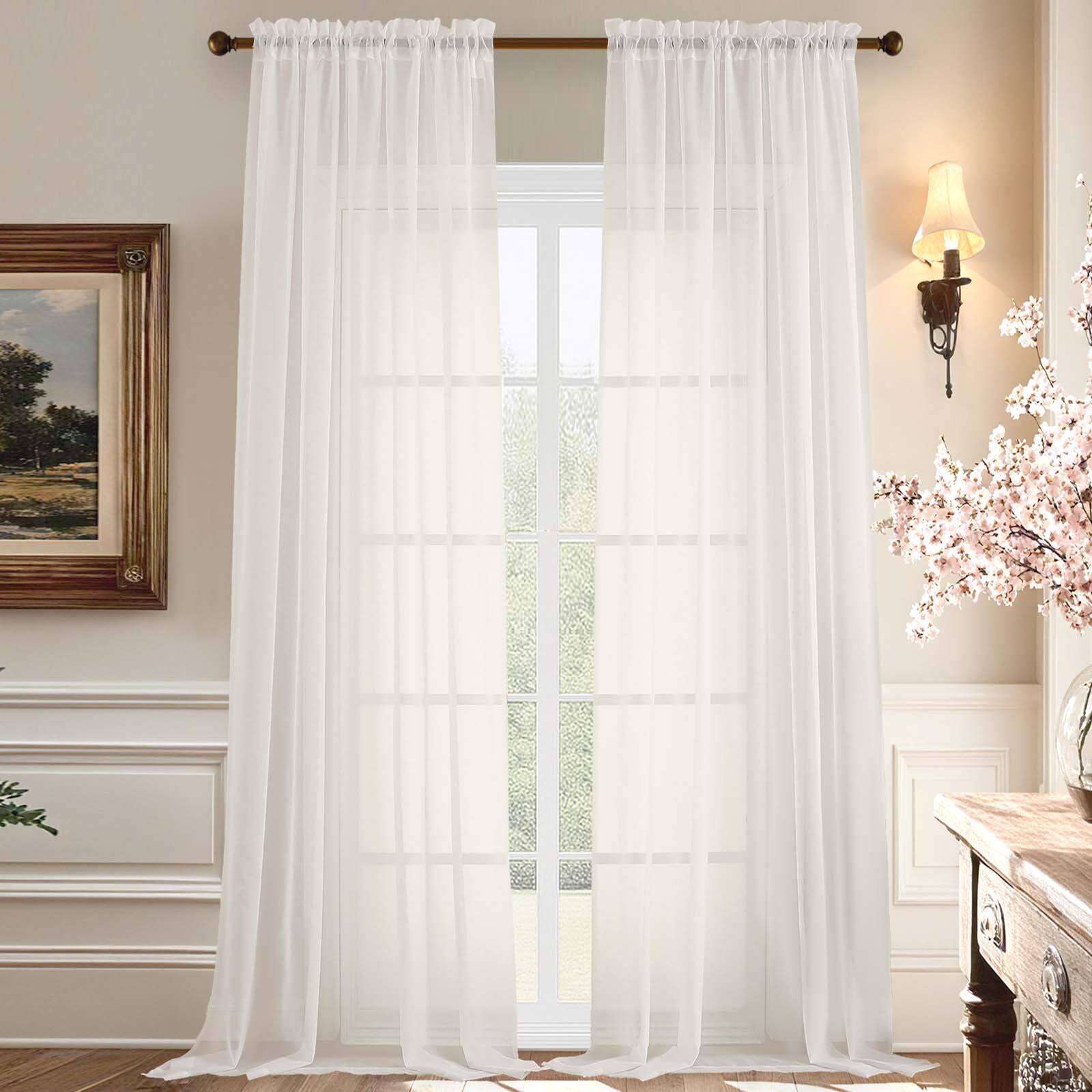 Aiyufeng Blush Pink Sheer Curtains 84 Inches Long 2 Panels Set, Light Filtering Soft Airy Voile Rod Pocket Baby Pink Sheer Window Drapes for Bedroom Living Room, Each 40Wx84L Inches