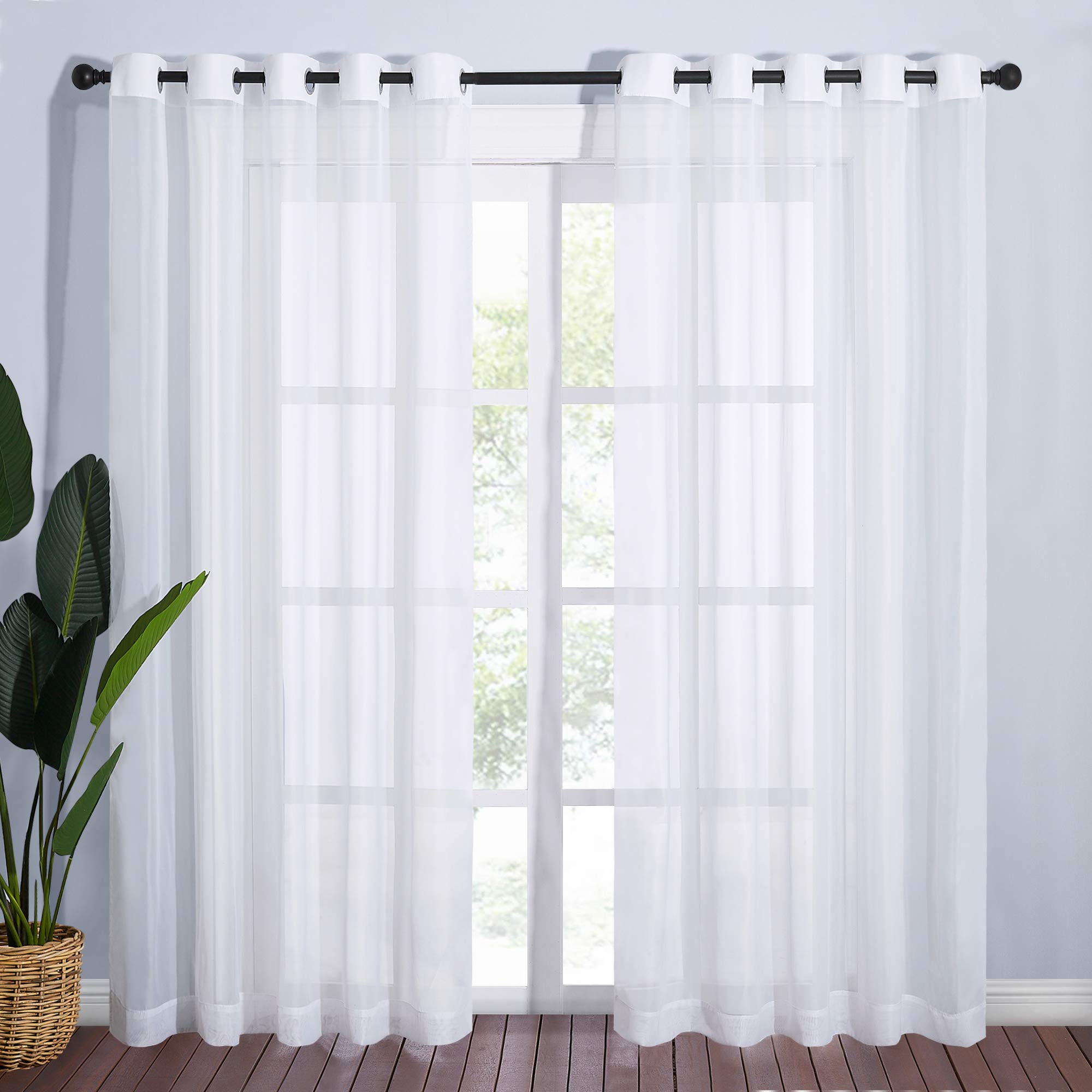 NICETOWN Sheer Curtains Panel 72" Long - Ring Top Window Treatment Sheer Voile Drapes for Bedroom/Living Room (White, Set of 2, W54 x L72)