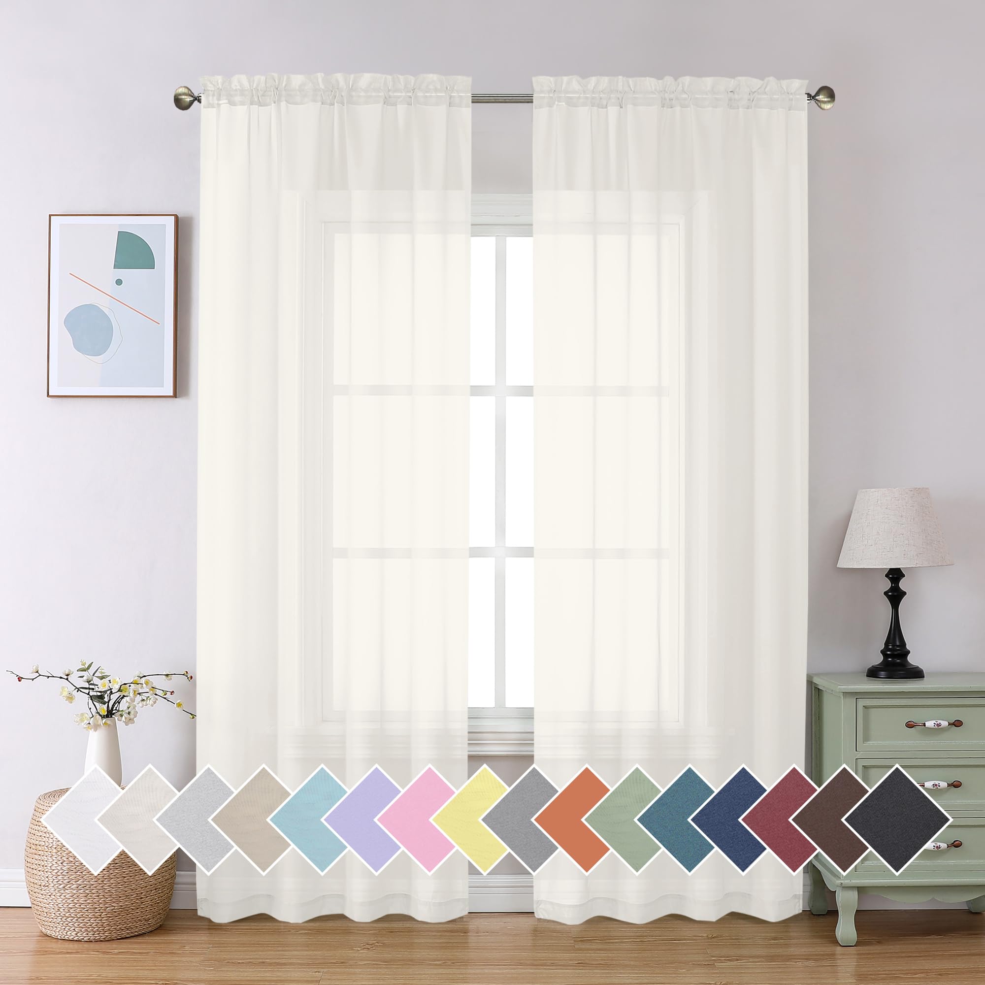 Aiyufeng Blush Pink Sheer Curtains 84 Inches Long 2 Panels Set, Light Filtering Soft Airy Voile Rod Pocket Baby Pink Sheer Window Drapes for Bedroom Living Room, Each 40Wx84L Inches