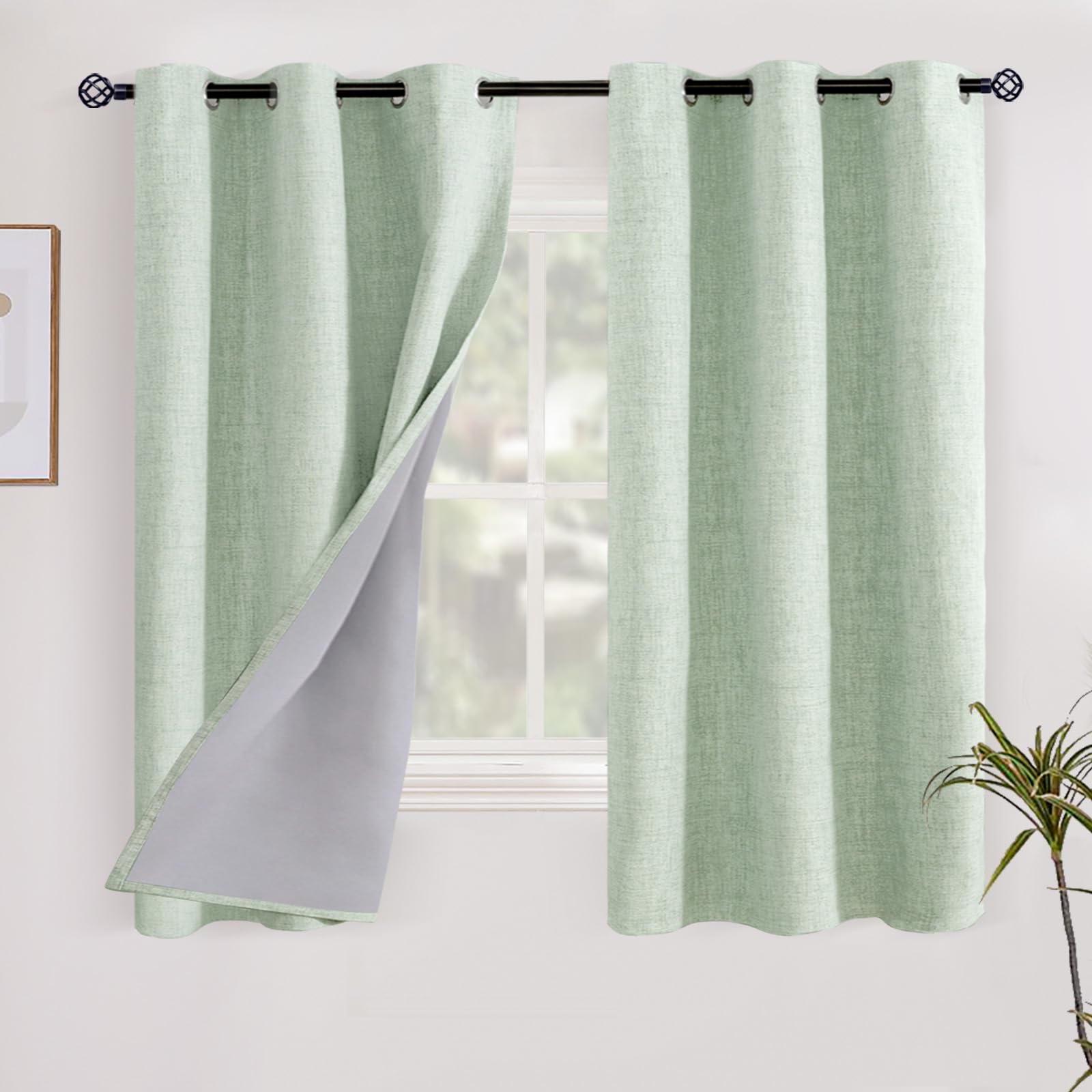 YoungsTex Linen Blackout Curtains 63 Inch Length for Bedroom, Room Darkening Window Drapes with Grommet Thermal Insulated Black Out Blinds for Living Room, 2 Panels, 52 X 63 Inch, Beige