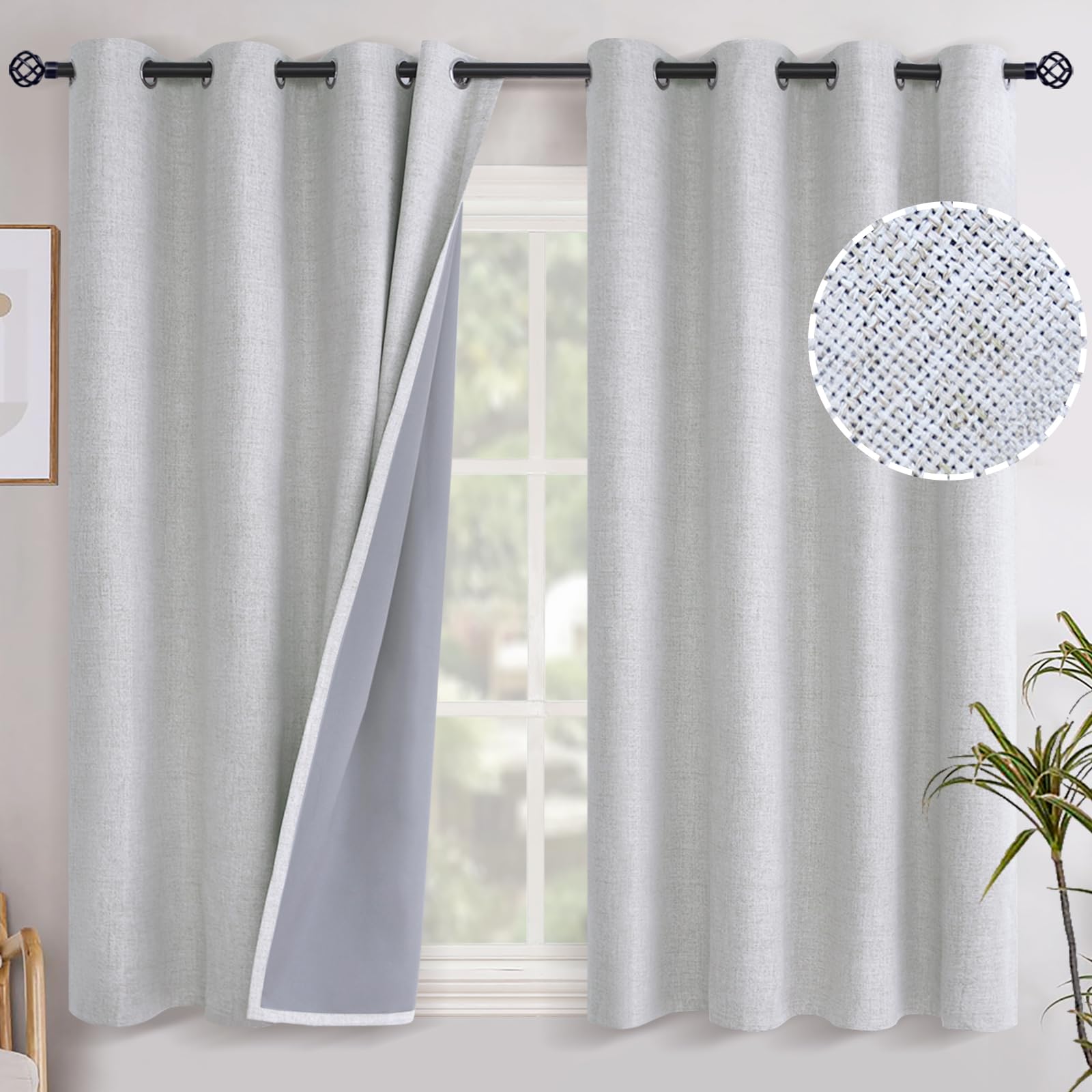 YoungsTex Linen Blackout Curtains 63 Inch Length for Bedroom, Room Darkening Window Drapes with Grommet Thermal Insulated Black Out Blinds for Living Room, 2 Panels, 52 X 63 Inch, Beige