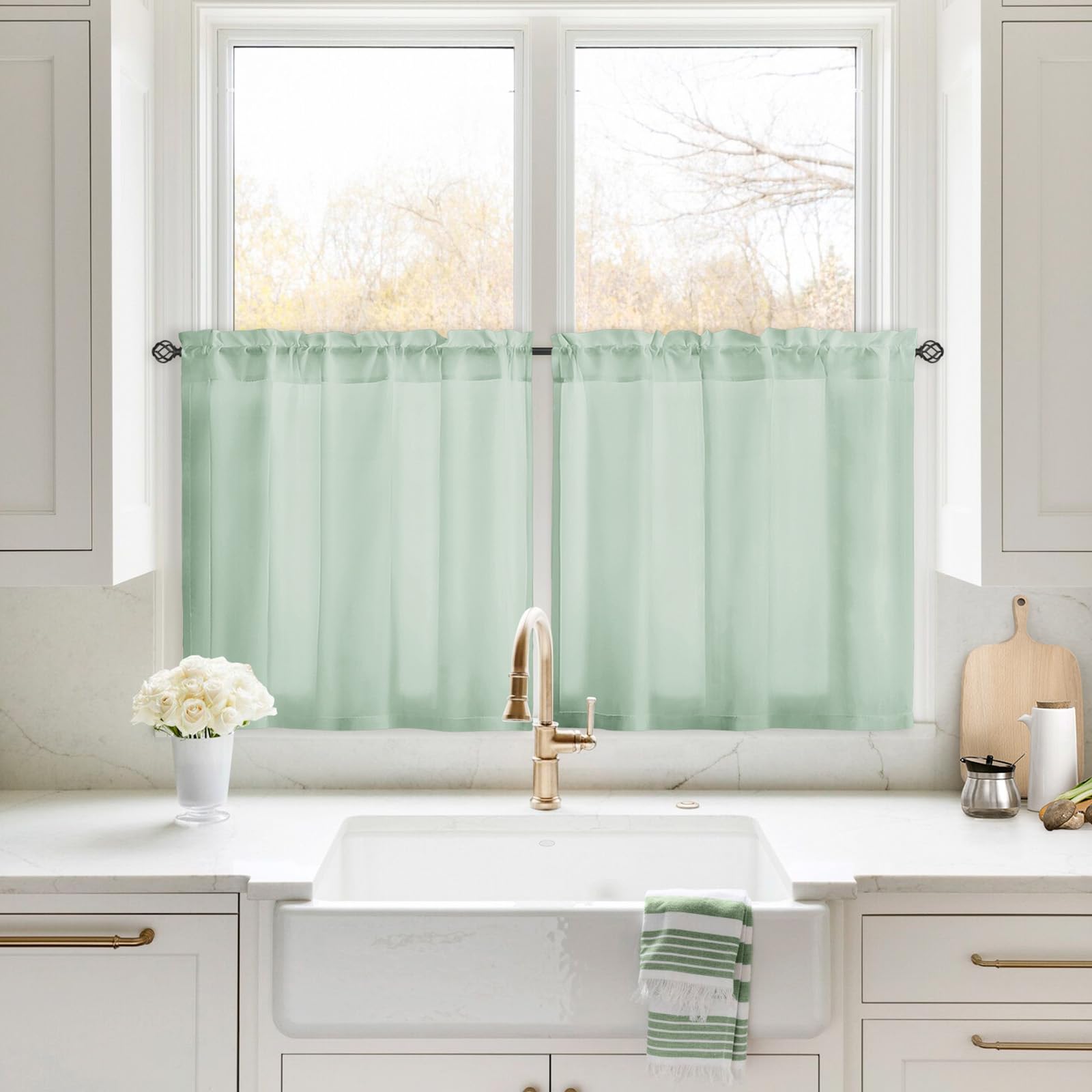 HOMEIDEAS Non-See-Through White Privacy Sheer Curtains 52 X 84 Inches Long 2 Panels Sheer Curtains Light Filtering Window Curtains Drapes for Bedroom Living Room