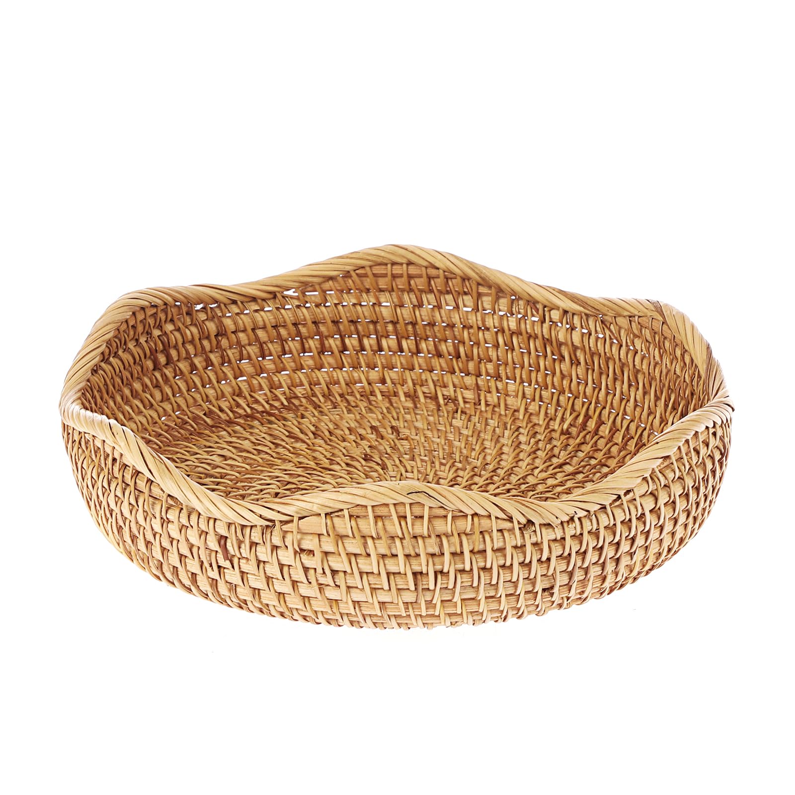 Hipiwe Natural Rattan Tray 8.5" Wicker Storage Bowls Hand Woven Basket Tray for Bread Fruit Key Round Fruit Baskets for Kitchen Entryway Tabletop Decorative Baskets Bowl