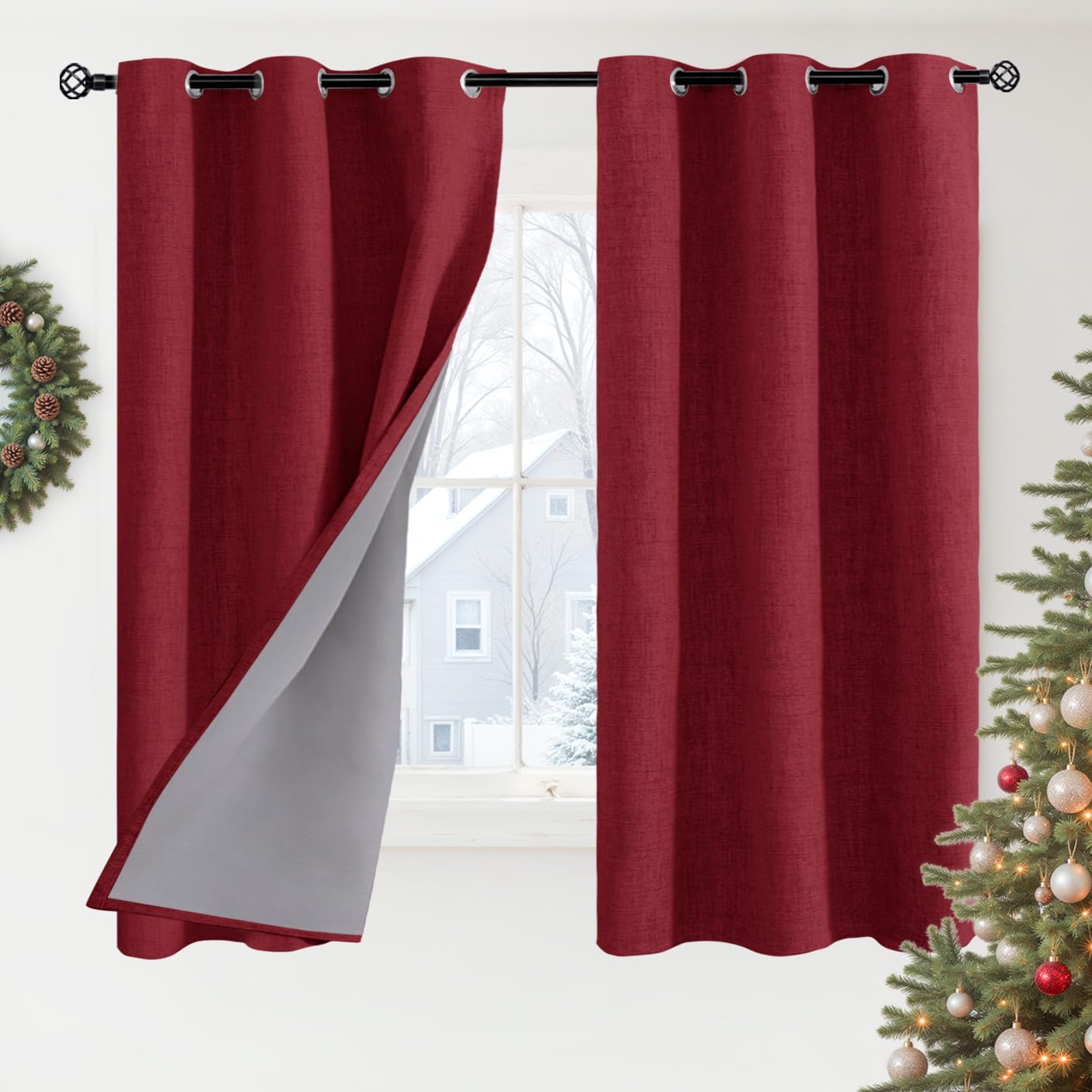 YoungsTex Linen Blackout Curtains 63 Inch Length for Bedroom, Room Darkening Window Drapes with Grommet Thermal Insulated Black Out Blinds for Living Room, 2 Panels, 52 X 63 Inch, Beige