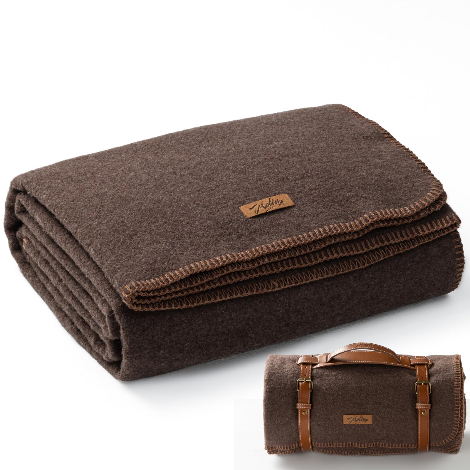 Molithe 100% Wool Blanket, 48" x 62", Warm, Thick, Washable, Military Wool Blanket, Great for Camping, Outdoors, Sporting Events, Survival Kits，Navy