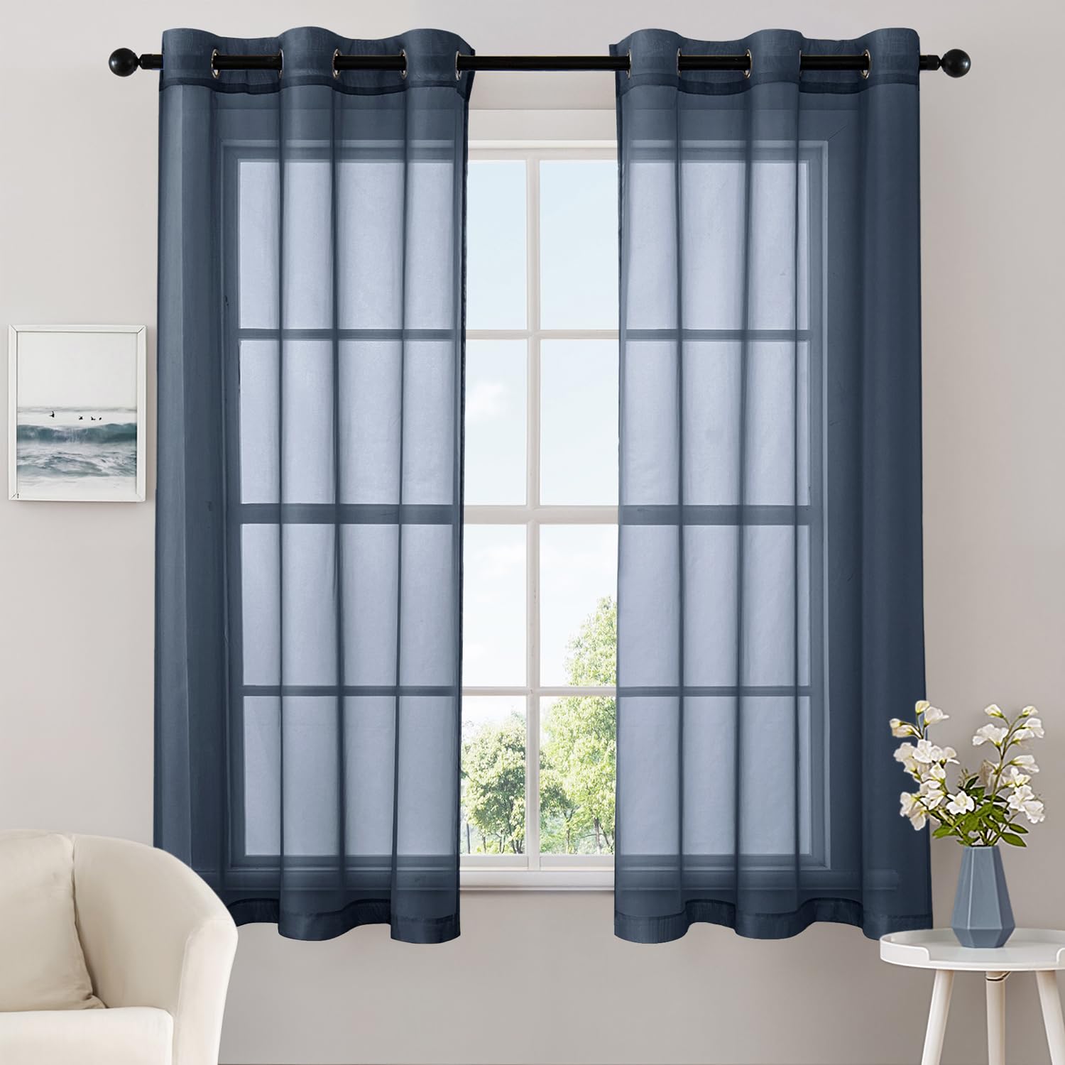 MIULEE Solid Color Sheer Curtains 84 Inches Long 2 Panels Set - Elegant Lightweight Grommet Light Filtering Window Voile Panels/Drapes/Treatment for Bedroom Living Room W42 x L84 Inch, White