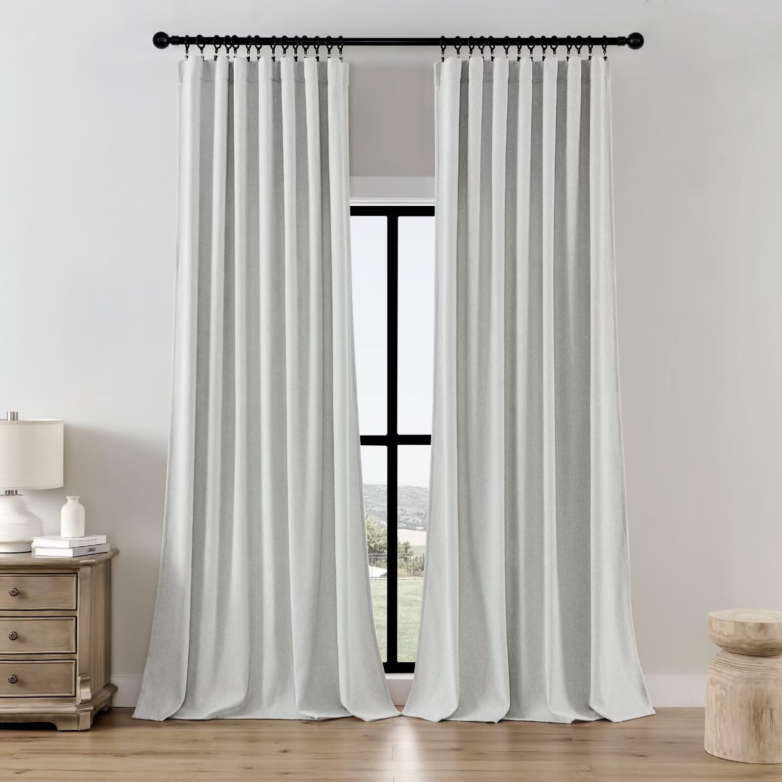 Joydeco Curtains, 108 Inches Long, 2 Panels Set, Farmhouse Drapes for Living Room, Semi-Blackout, Linen-Polyester, Ivory on Linen, Rod Pocket