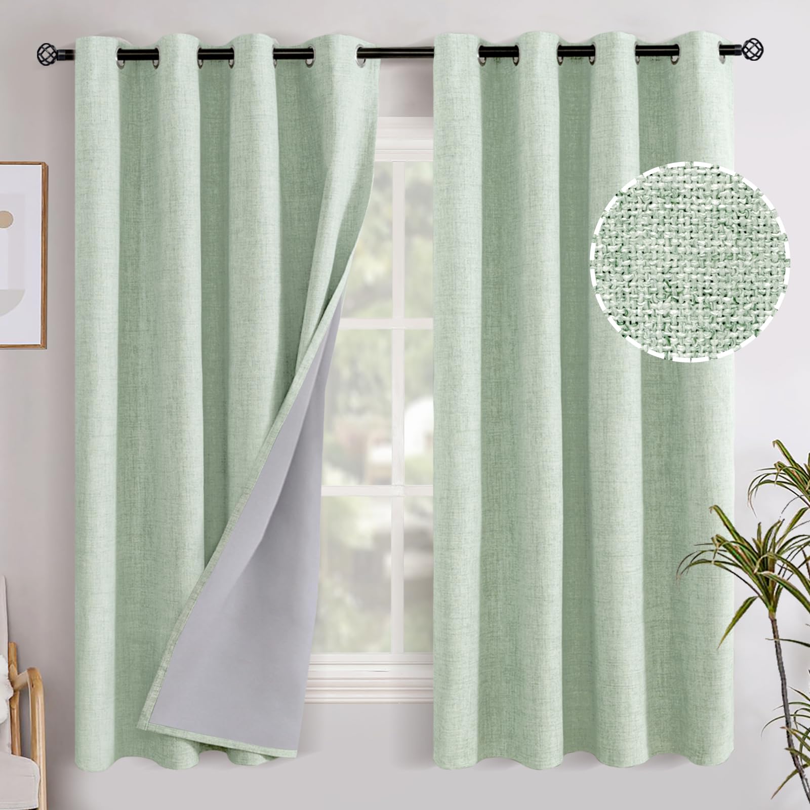 YoungsTex Linen Blackout Curtains 63 Inch Length for Bedroom, Room Darkening Window Drapes with Grommet Thermal Insulated Black Out Blinds for Living Room, 2 Panels, 52 X 63 Inch, Beige
